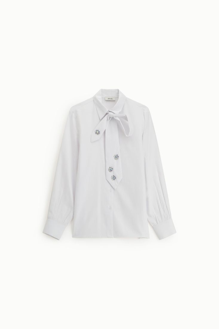 Camicia con fiocco collo e bottoni gioiello