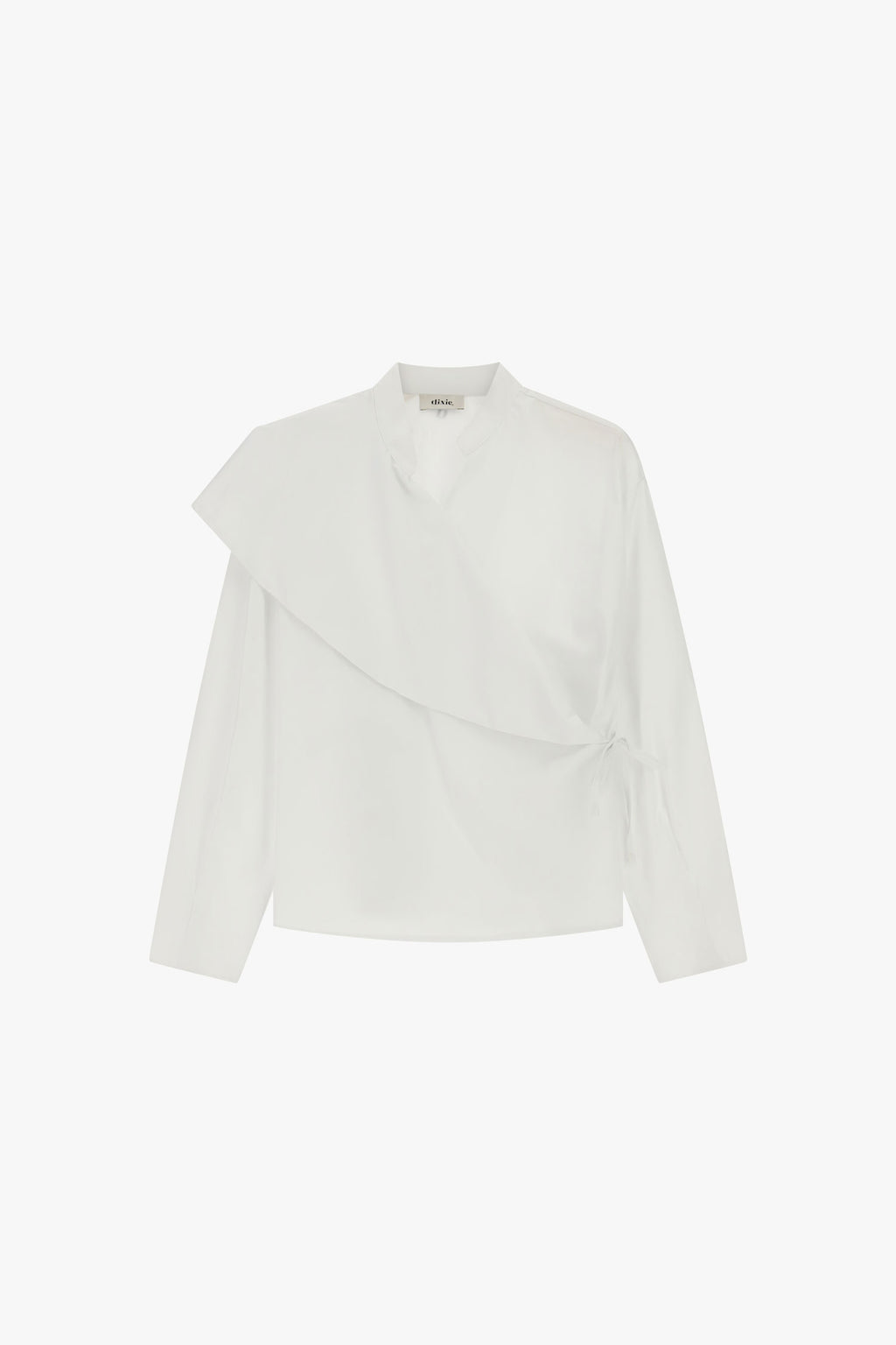 Blusa asimmetrica con maniche lunghe e nodo laterale