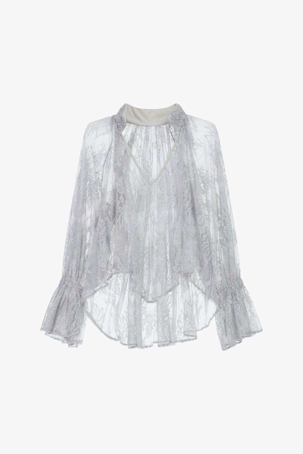 Blusa ampia in pizzo floreale con maniche svasate