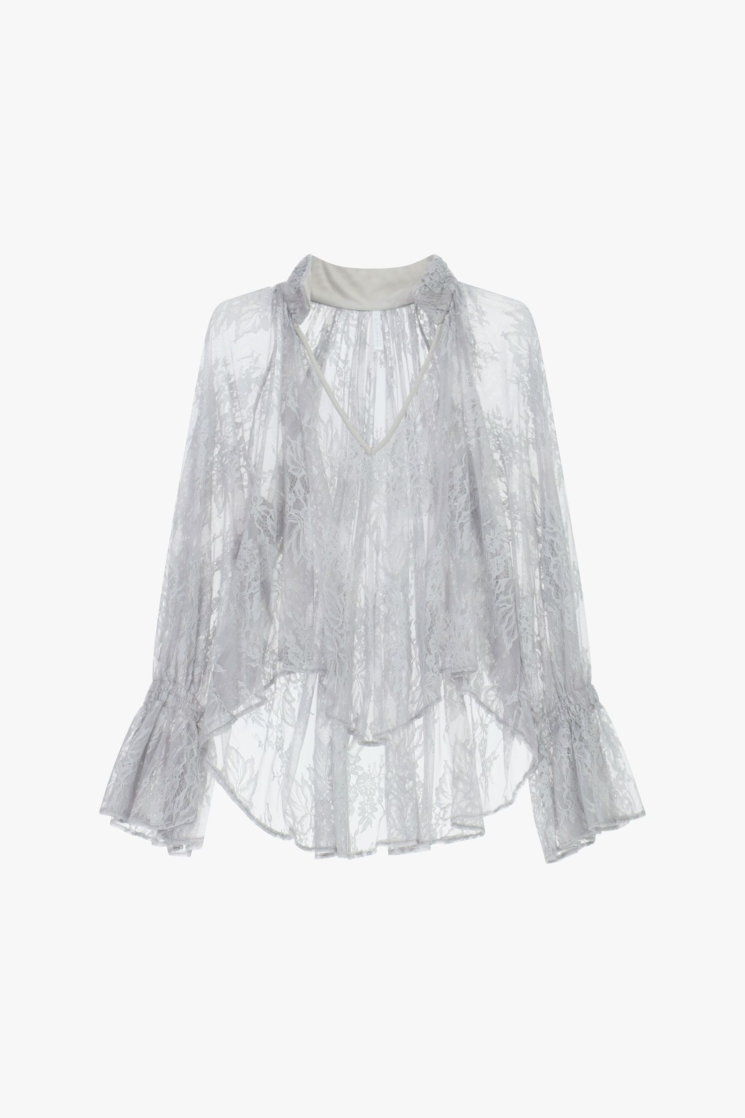 Blusa ampia in pizzo floreale con maniche svasate
