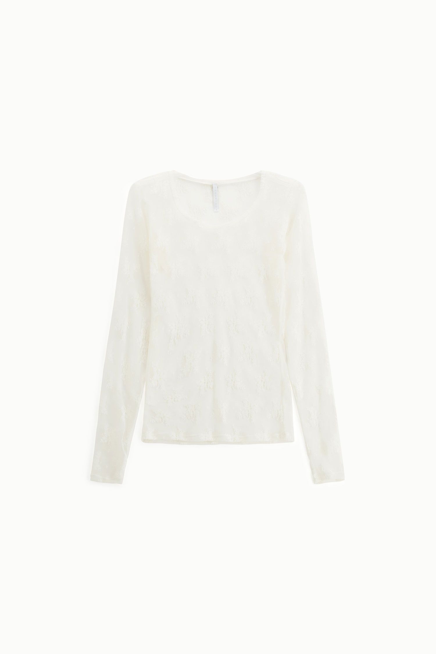 Maglia in pizzo trasparente a maniche lunghe