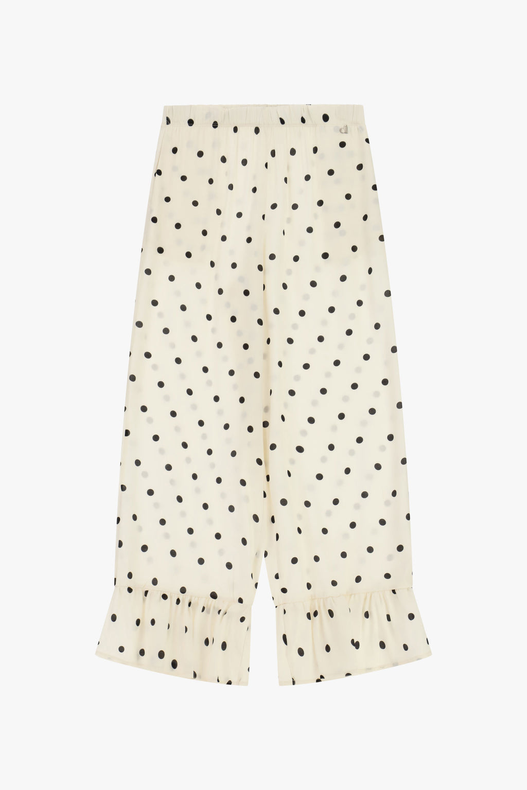 Pantaloni cropped a pois con volant fondo