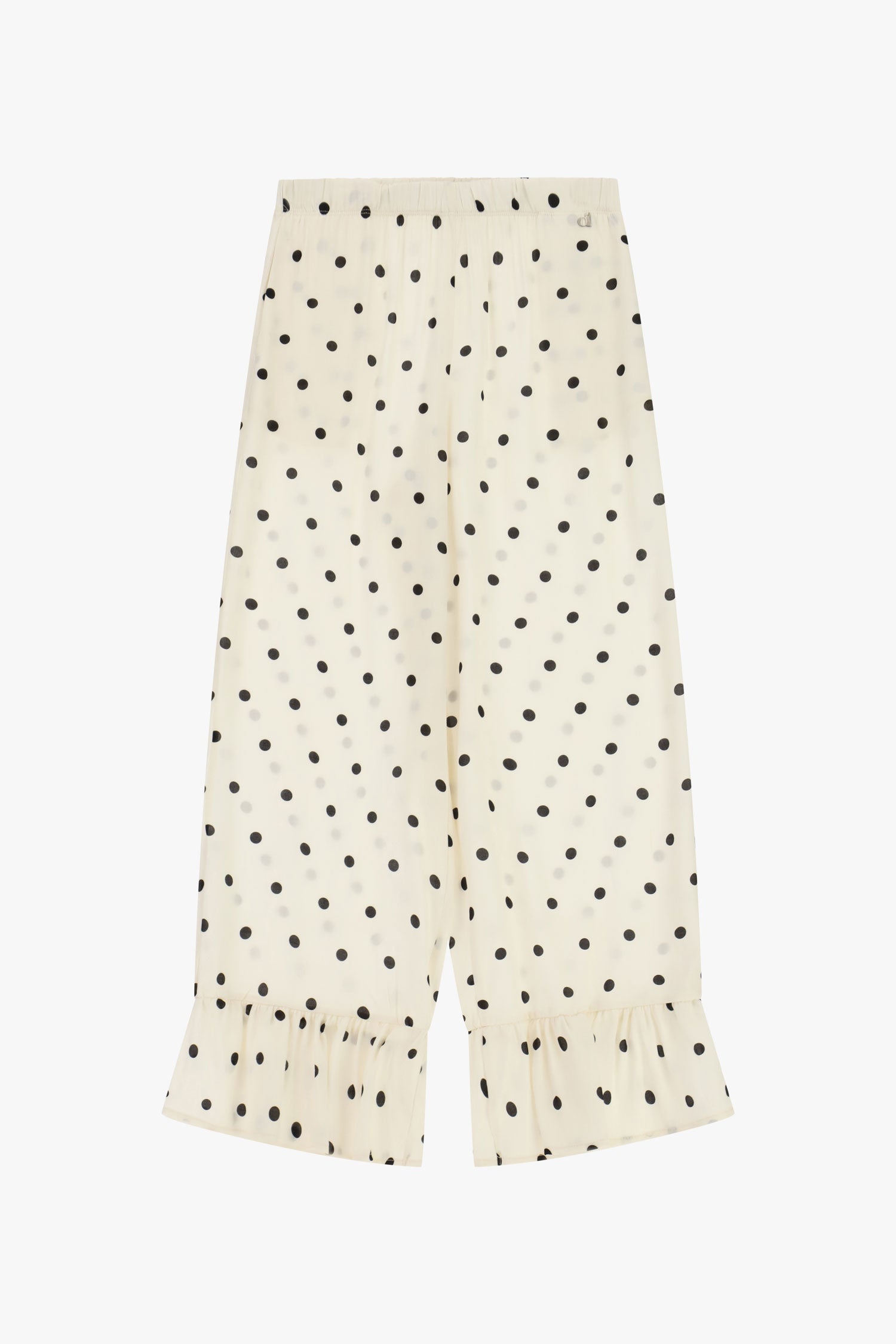 Pantaloni cropped a pois con volant fondo