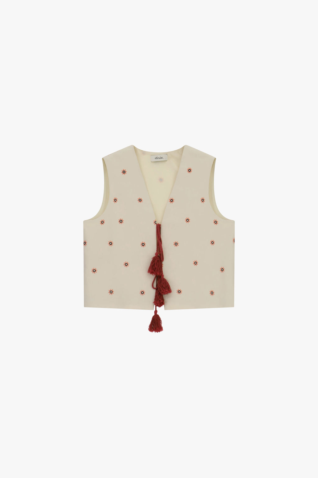 Gilet smanicato ricamato con nappine decorative