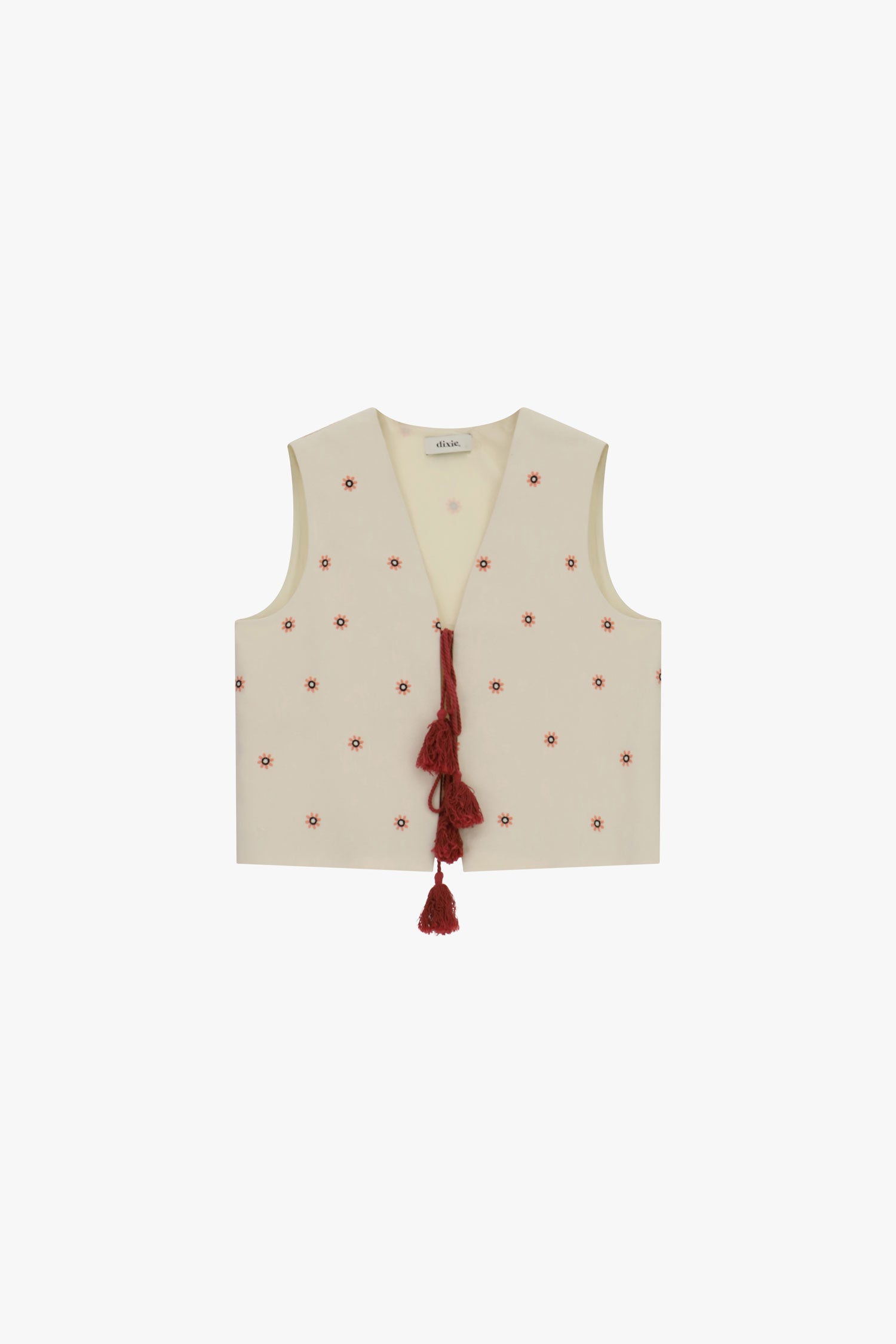 Gilet smanicato ricamato con nappine decorative