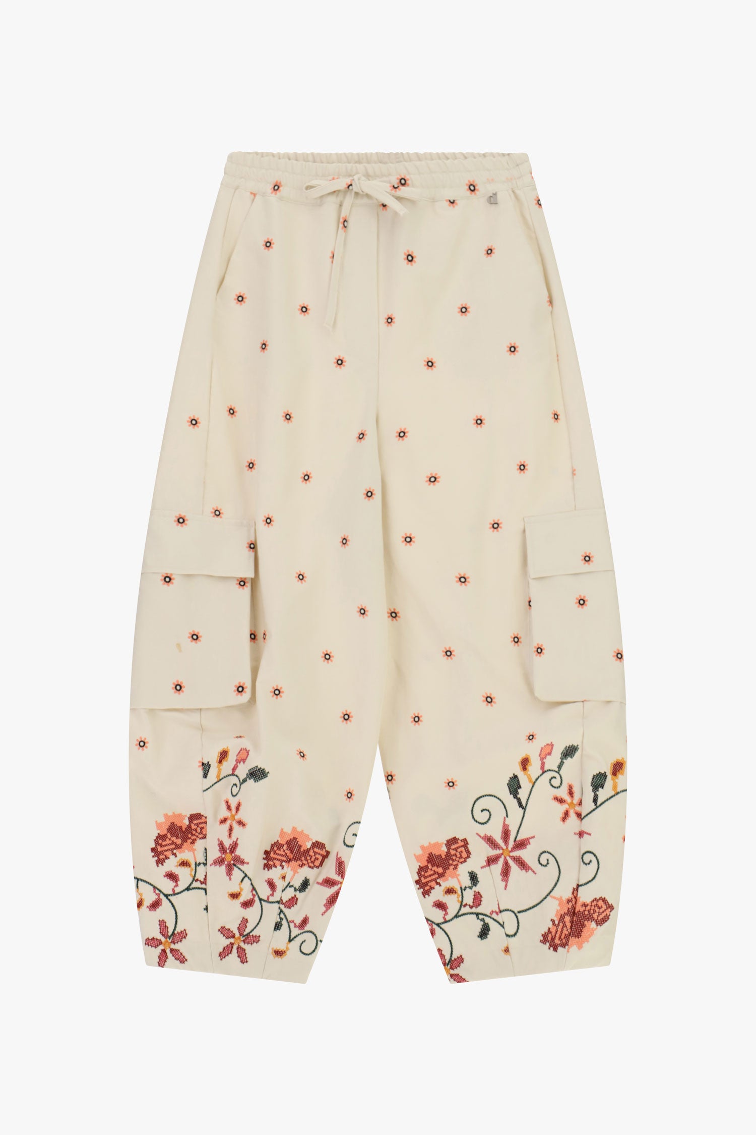 Trousers jogging con tasconi e ricami floreali