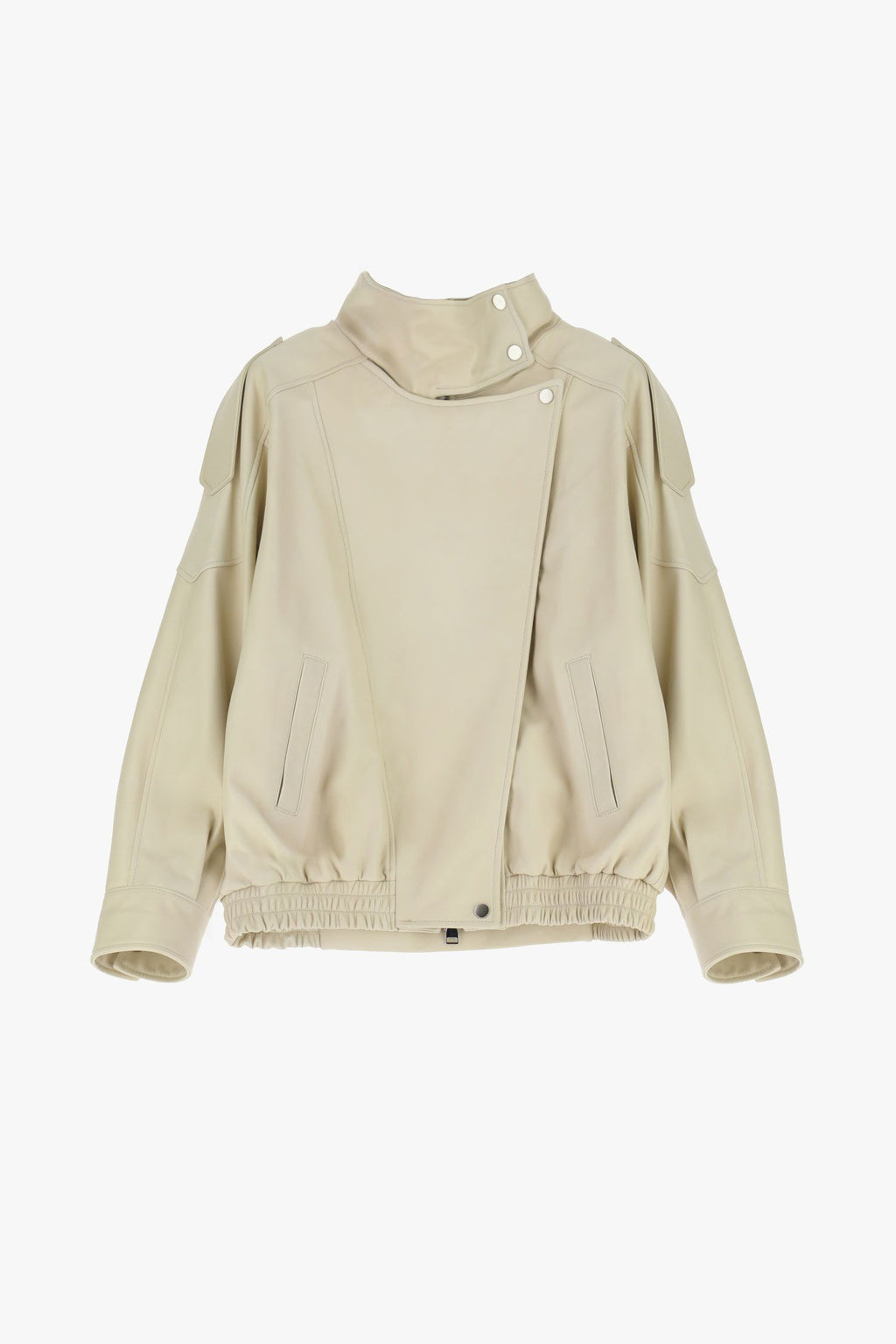 Giacca in pelle con zip e collo alto