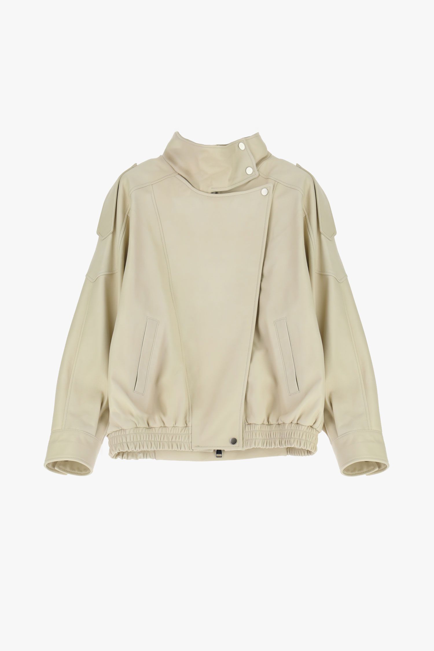 Giacca in pelle con zip e collo alto