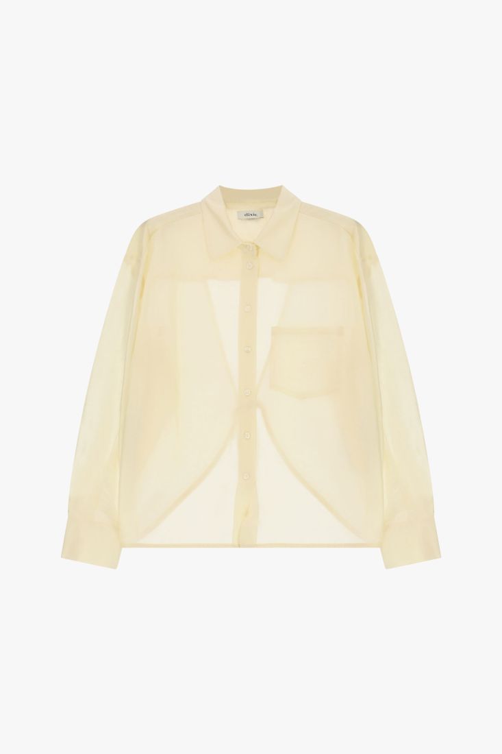Camicia trasparente con schiena aperta e maniche lunghe
