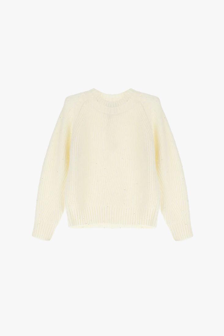 Maglione girocollo a costine con micro applicazioni