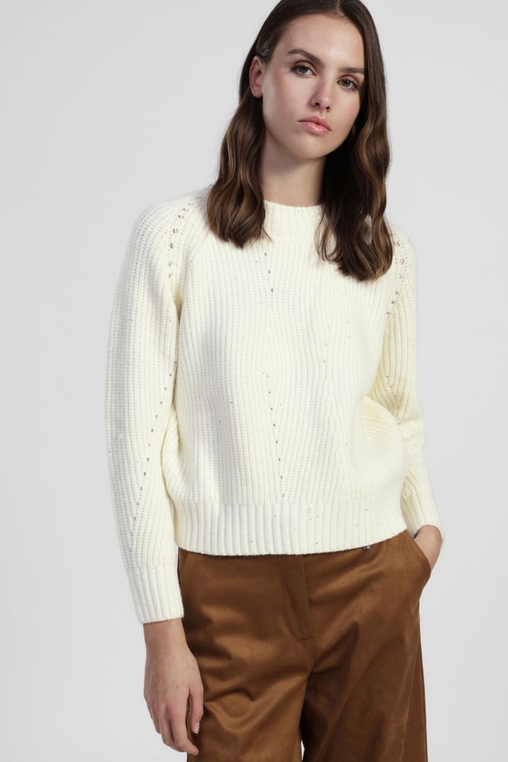 Maglione girocollo a costine con micro applicazioni