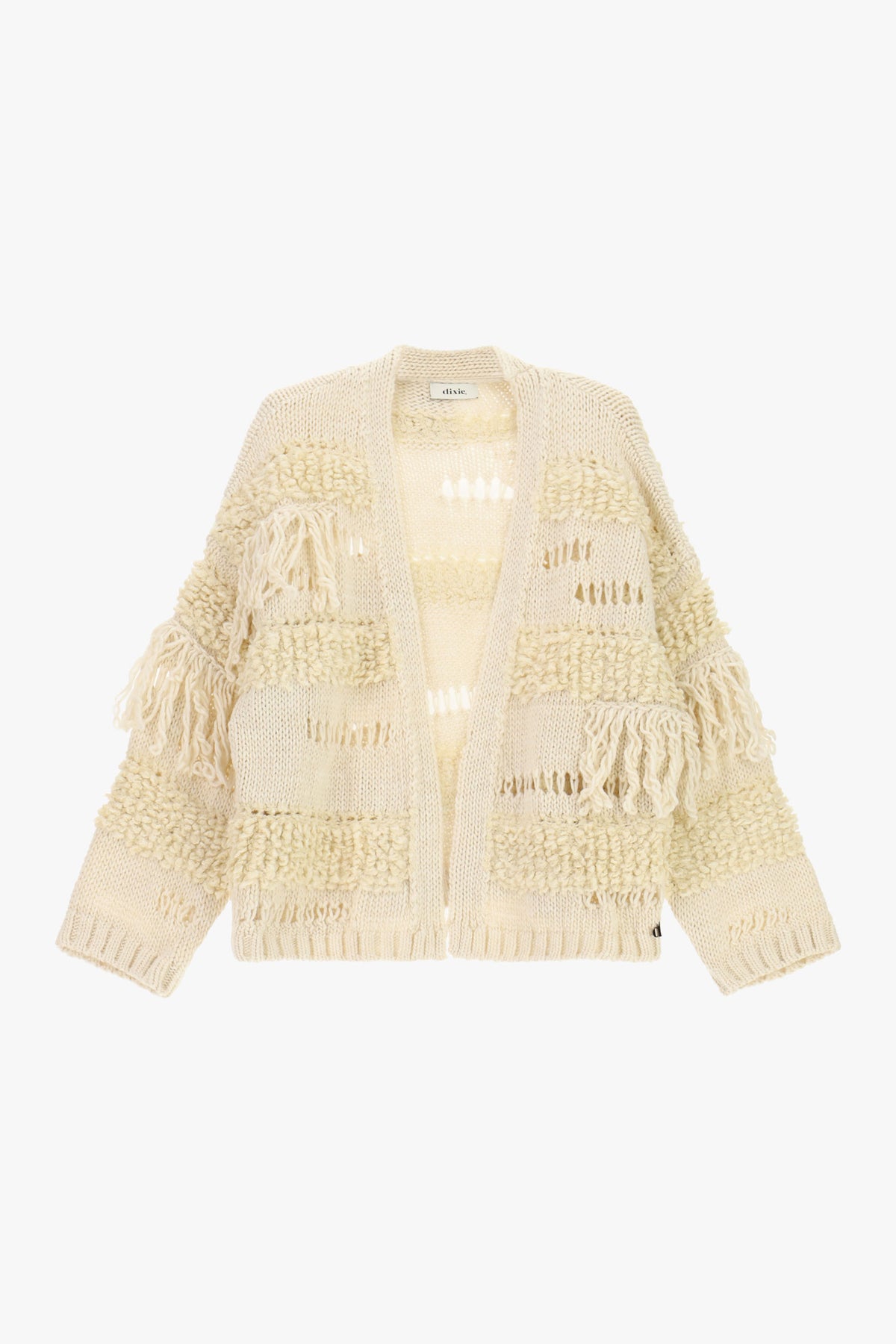 Cardigan con lavorazione a rilievo e frange