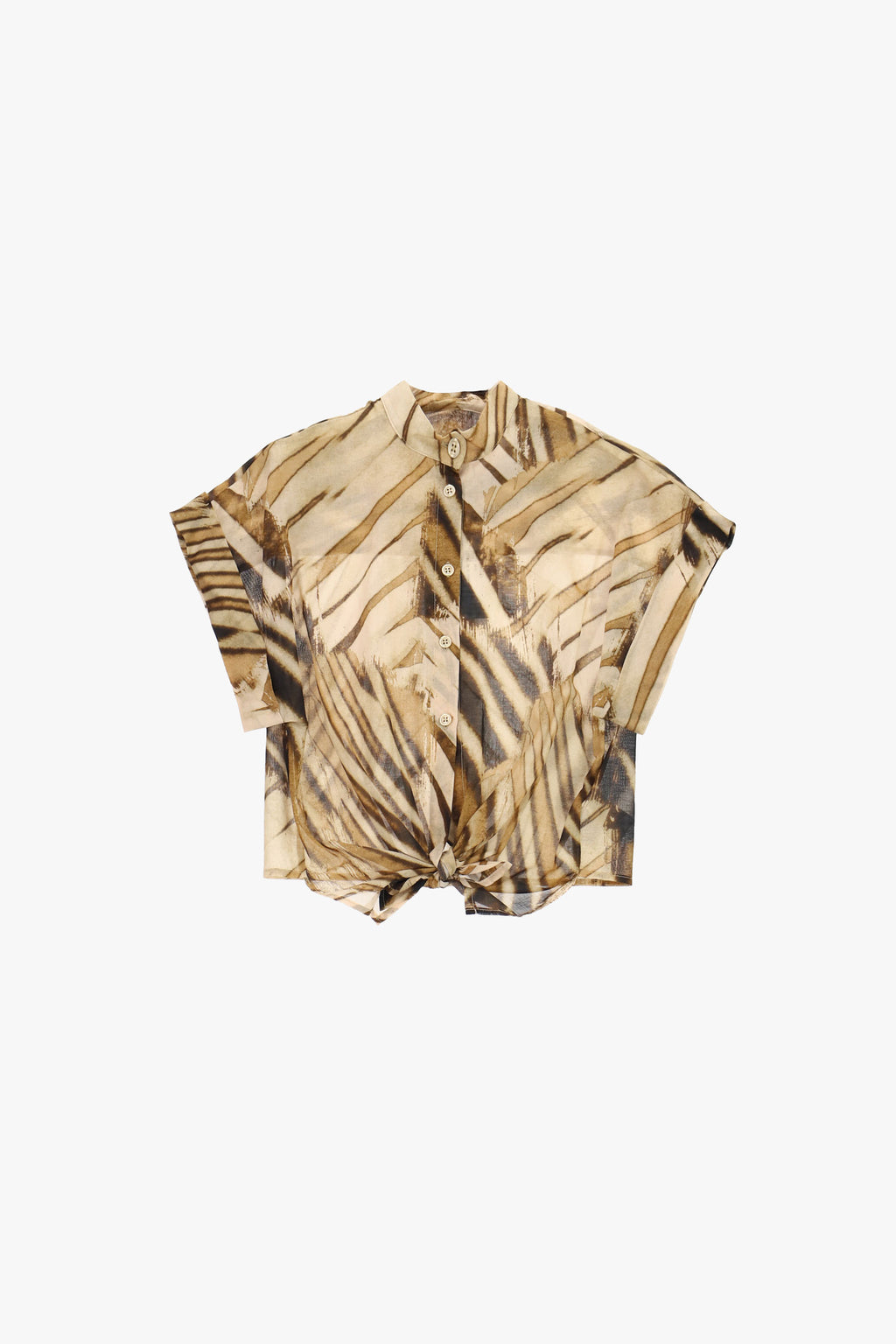 Camicia crop con nodo frontale e maniche corte