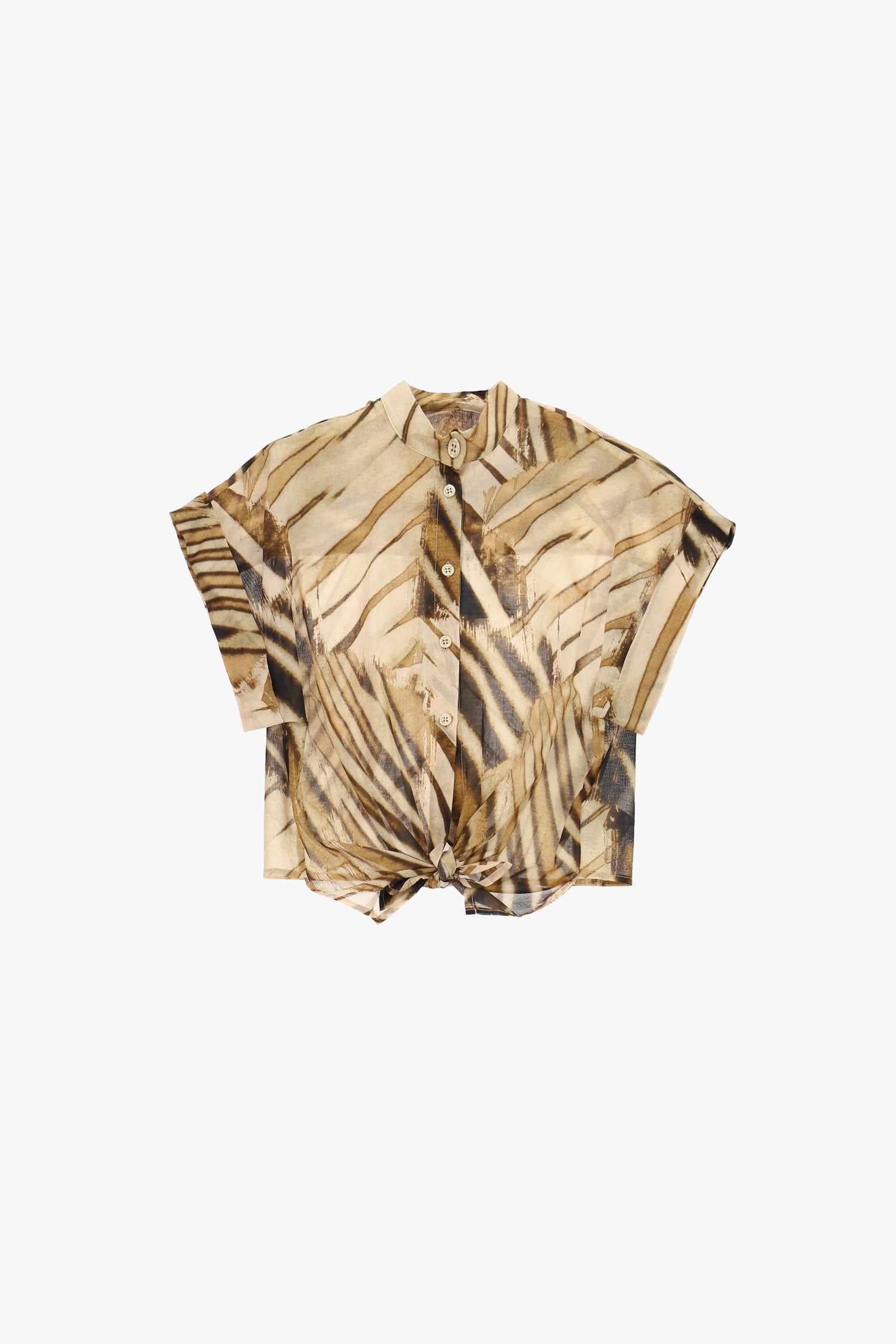 Camicia crop con nodo frontale e maniche corte