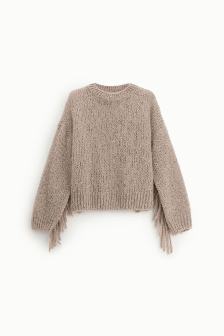 Maglione girocollo con frange sulle maniche