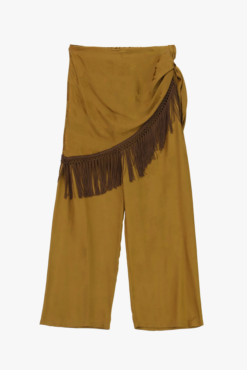 Pantaloni palazzo con pannello e frange laterali