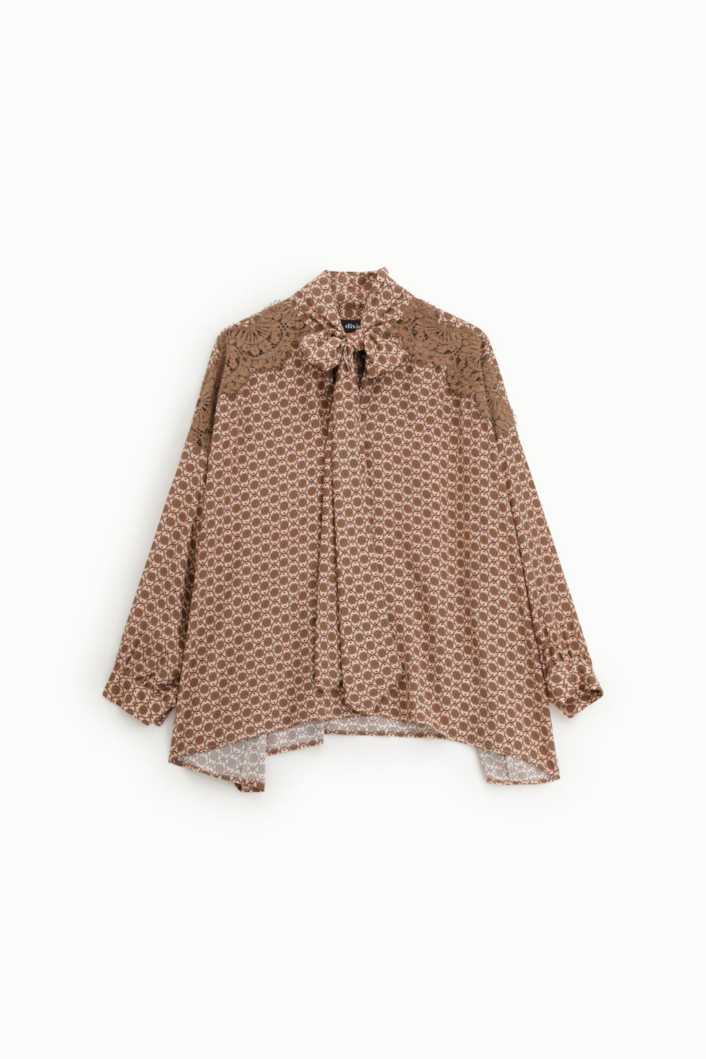 Camicia stampata con inserti in pizzo e fiocco
