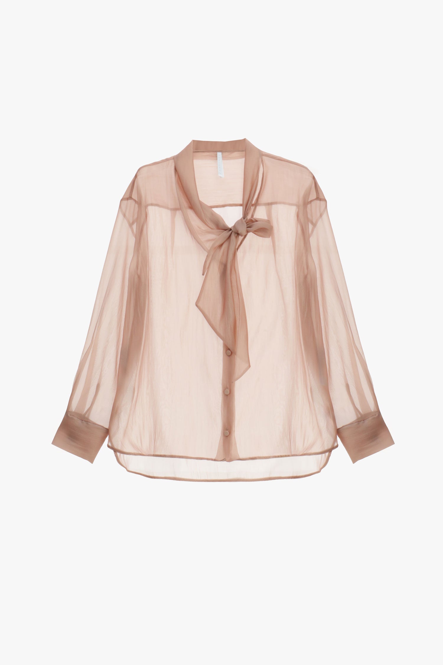 Camicia trasparente con maniche lunghe e fiocco