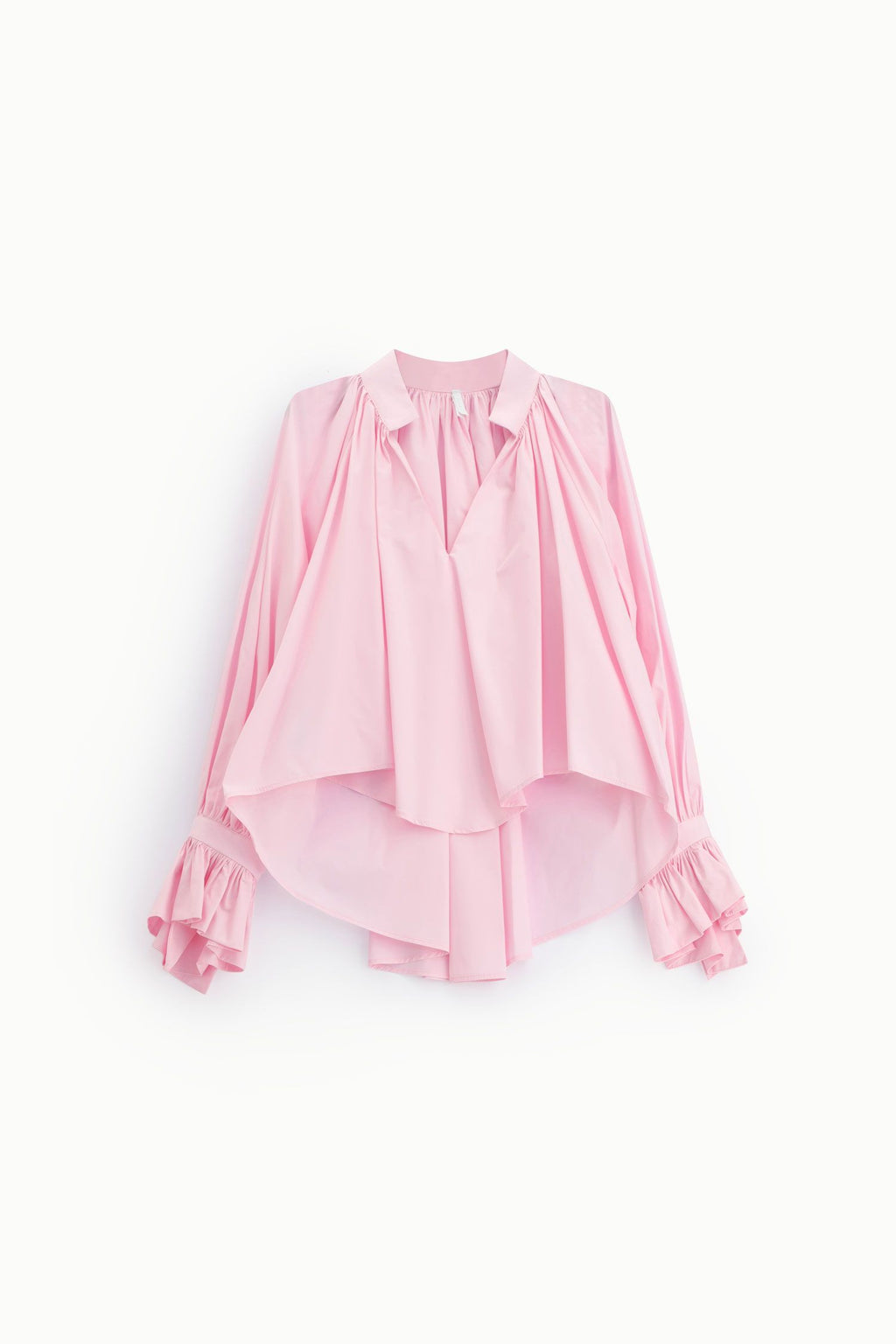 Camicia ampia con maniche volant e colletto coreano