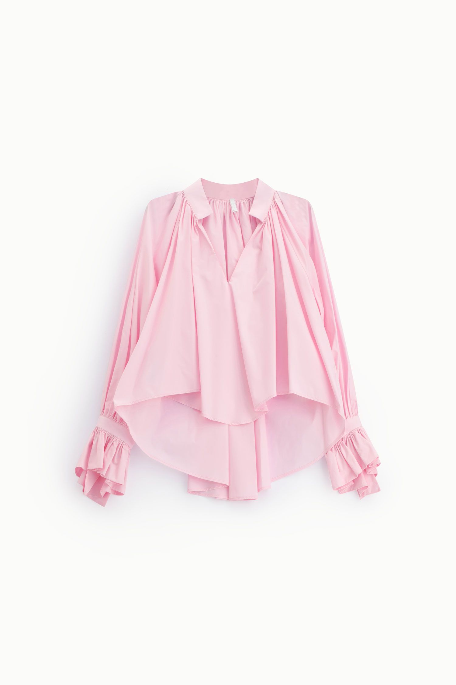 Camicia ampia con maniche volant e colletto coreano