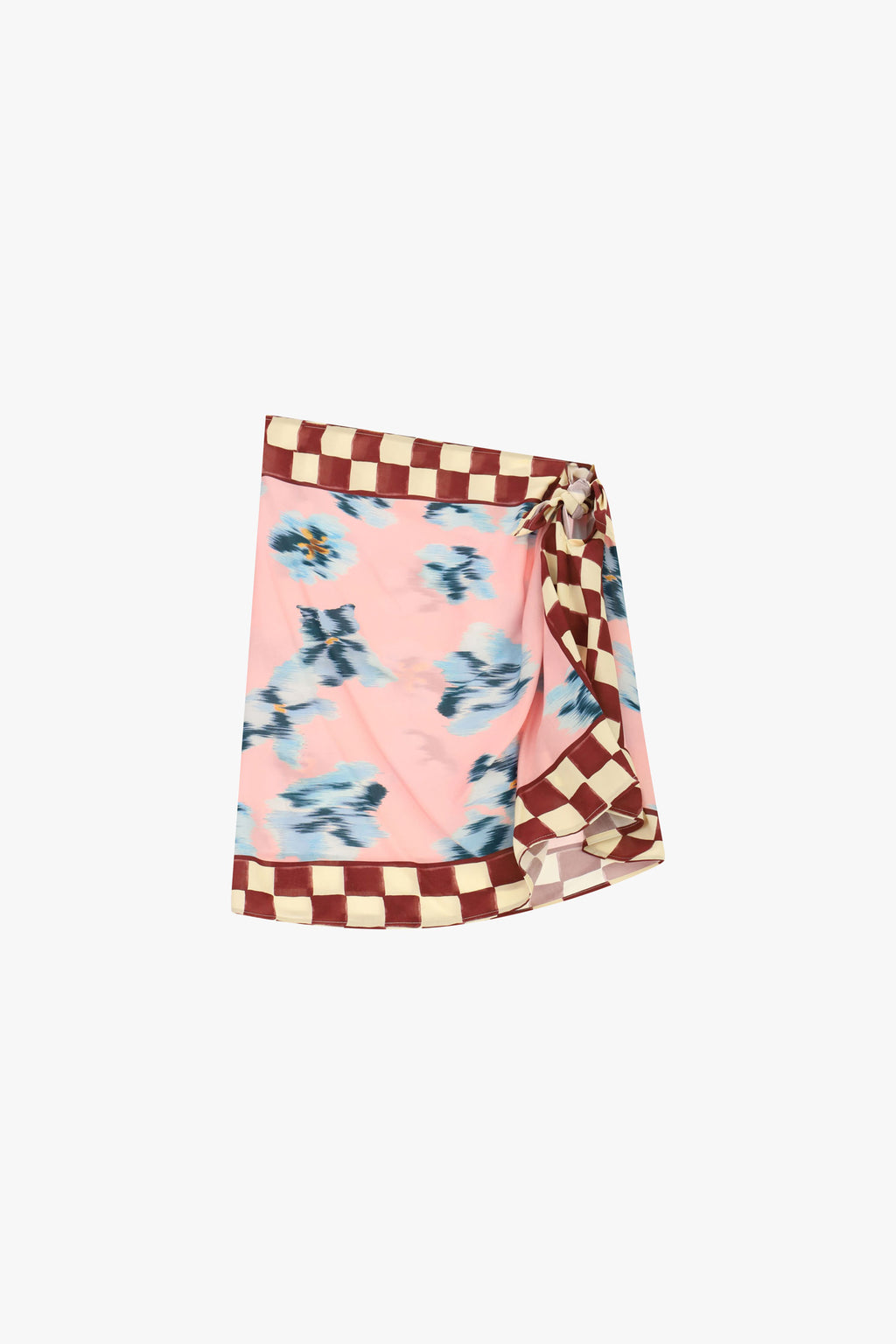 Gonna corta fantasia floreale con bordo a quadri
