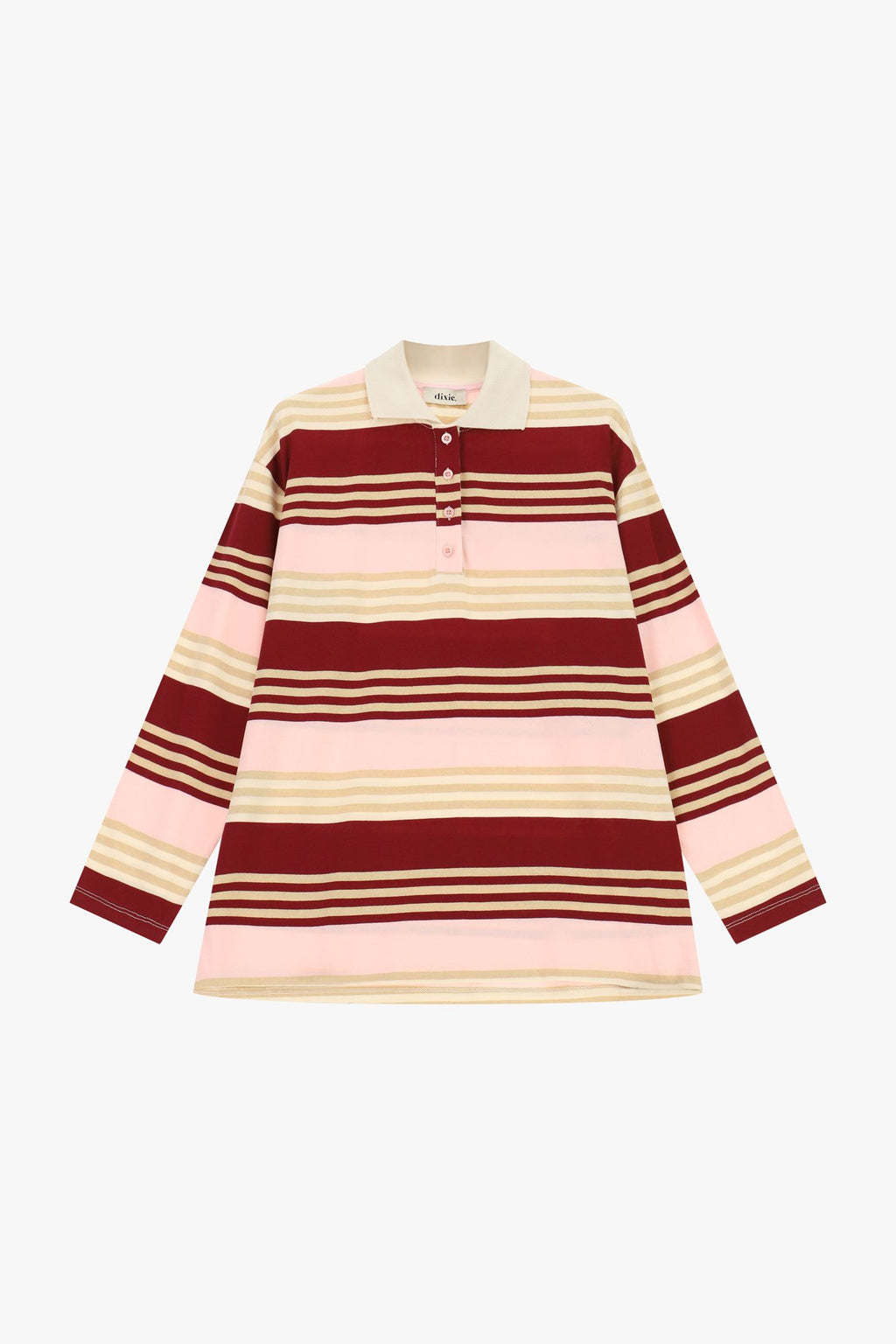T-shirt a righe con collo classico e bottoni