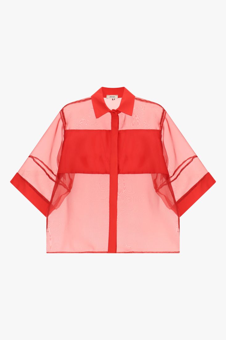 Camicia oversize trasparente con maniche a tre quarti