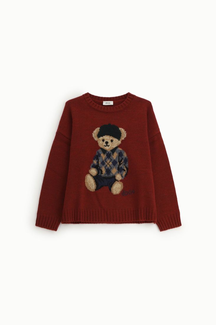 Maglione girocollo con orsetto stampato