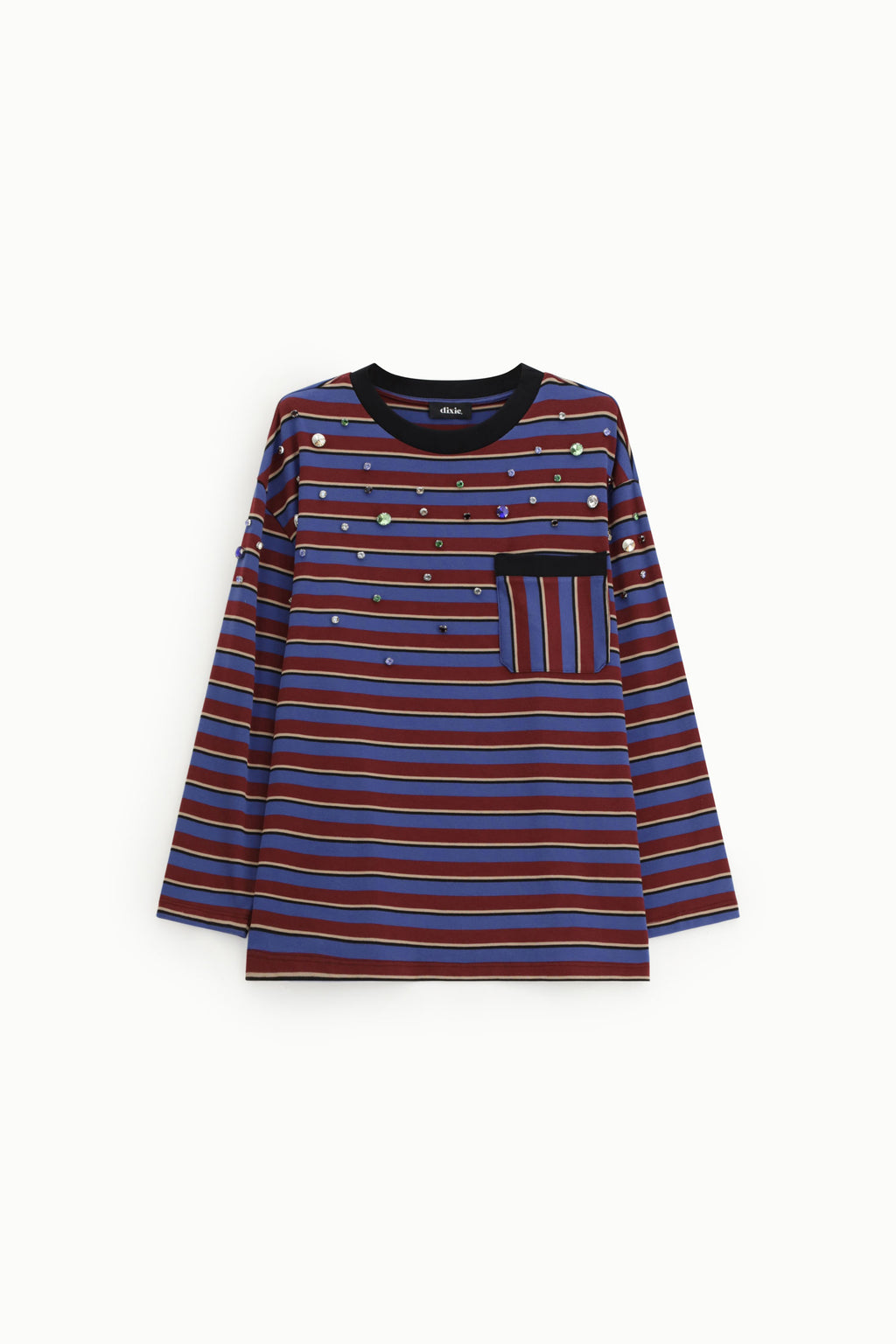 T-shirt a righe con dettagli gioiello e taschino