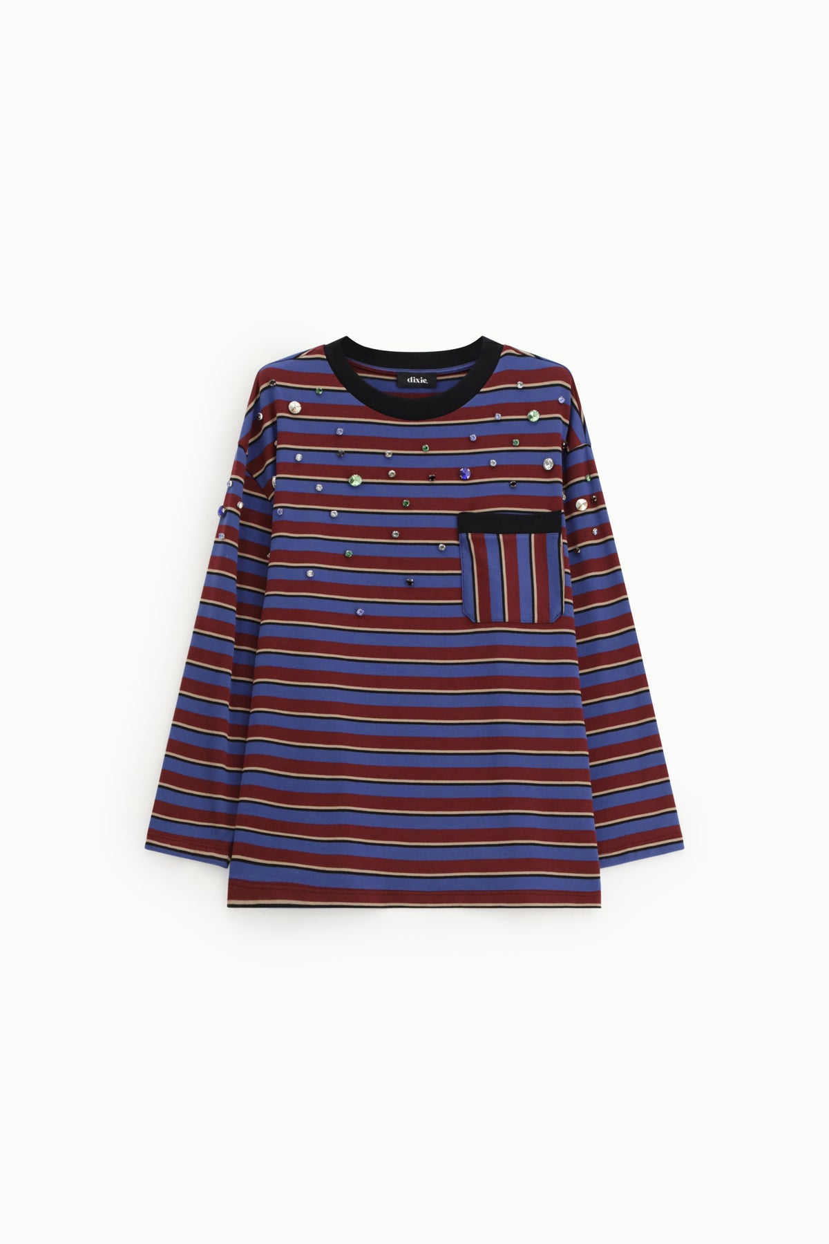 T-shirt a righe con dettagli gioiello e taschino