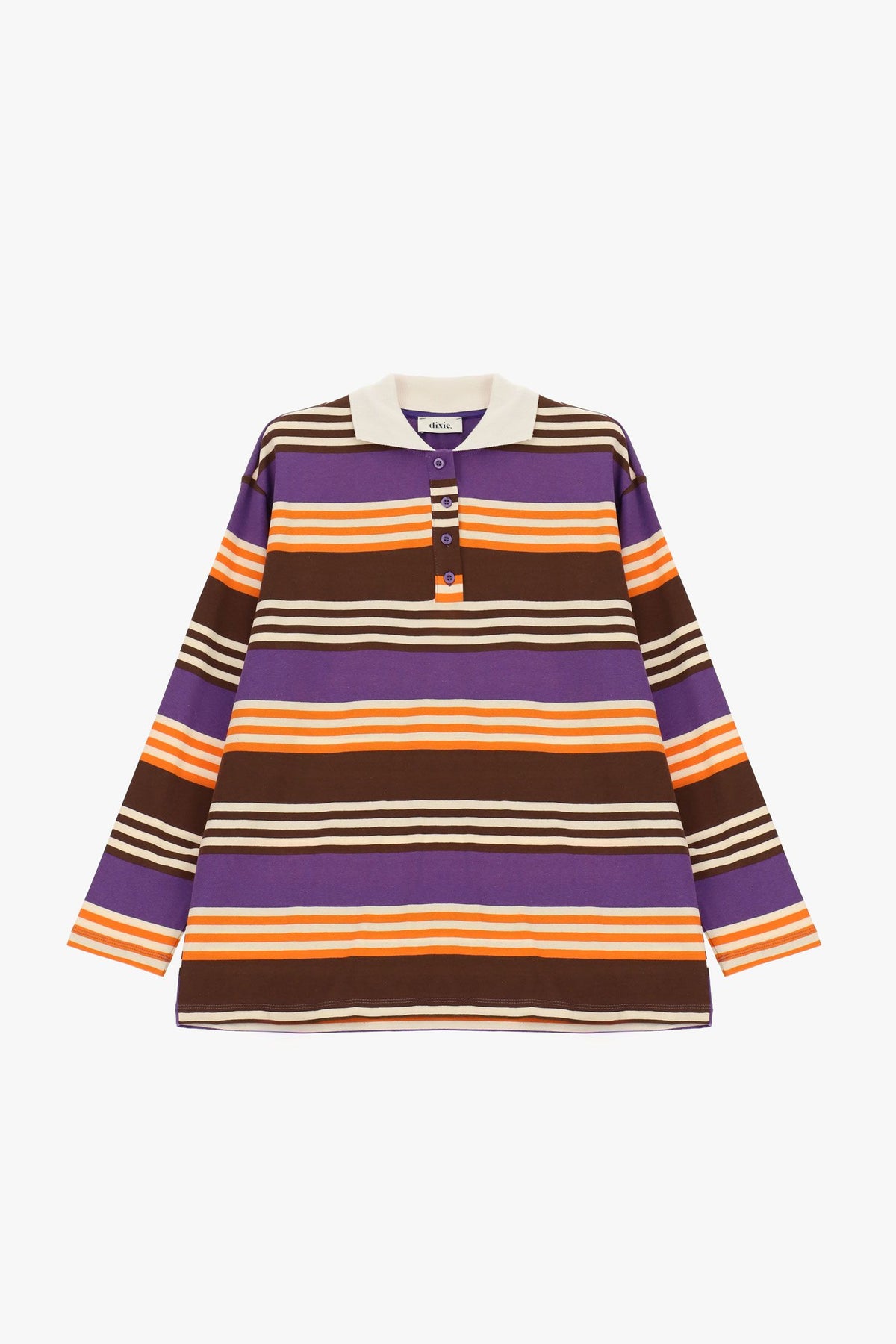 T-shirt a righe con collo classico e bottoni