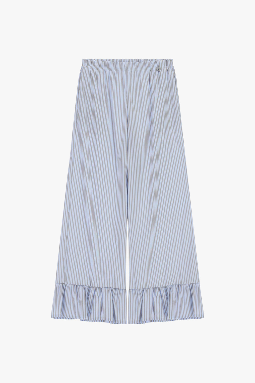 Pantaloni palazzo a righe con volant fondo