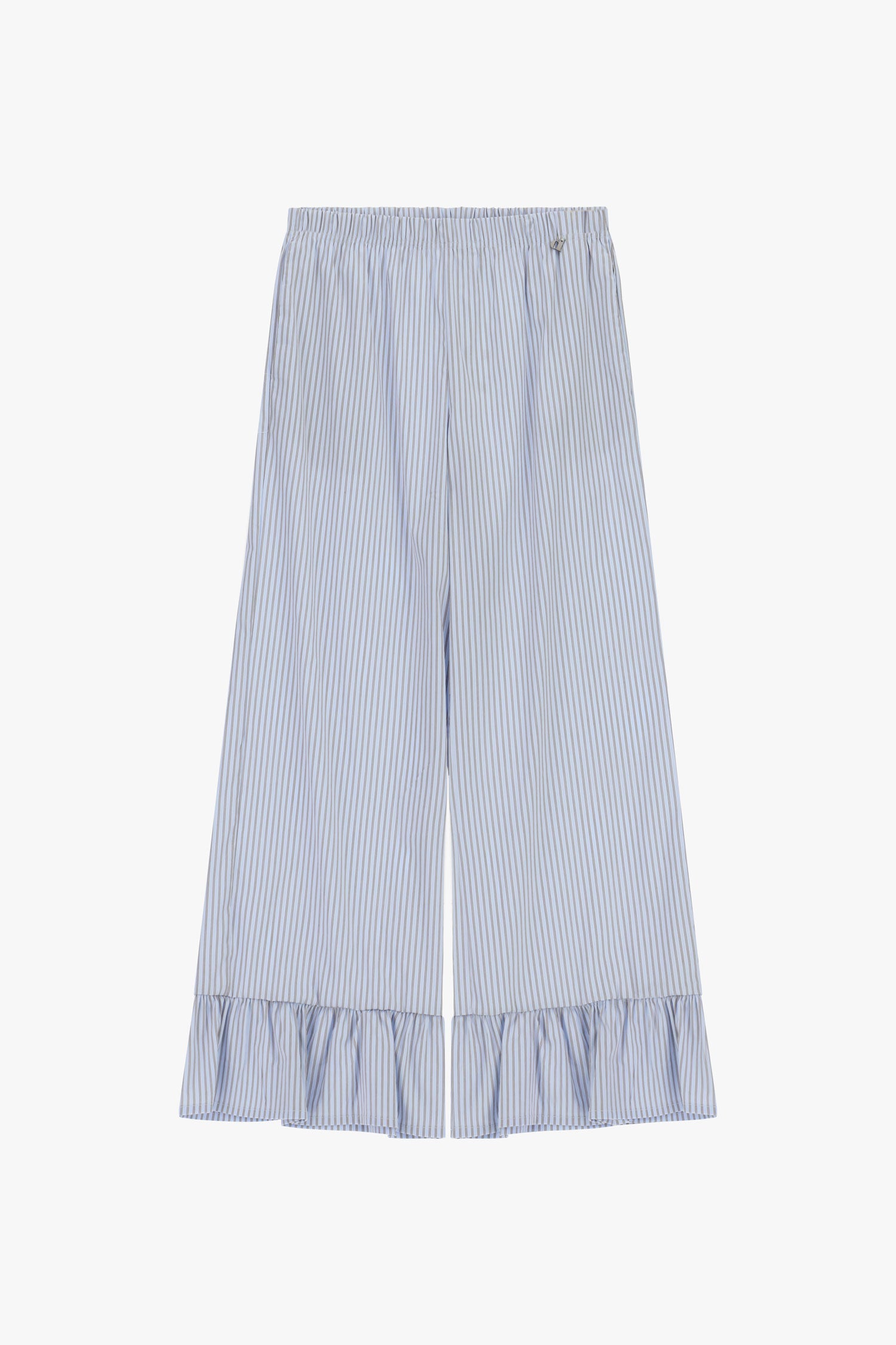 Pantaloni palazzo a righe con volant fondo