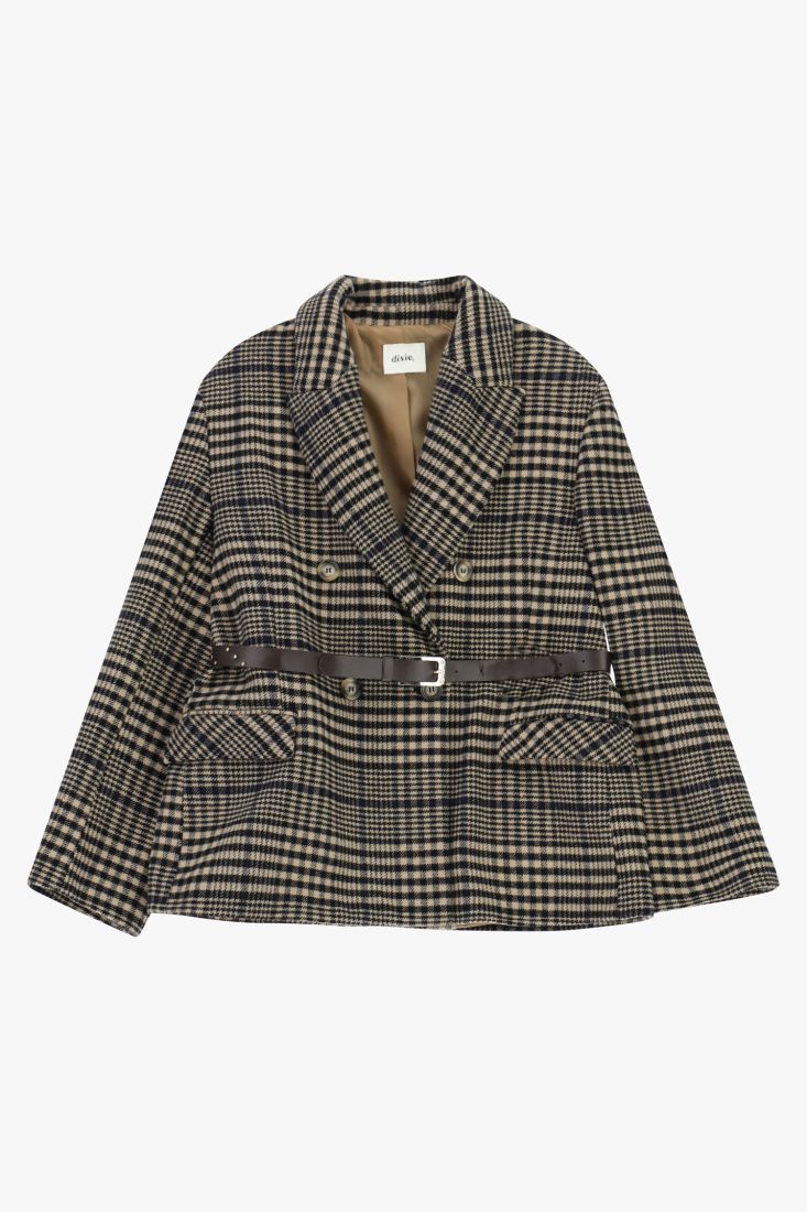 Blazer doppiopetto fantasia con cintura regolabile