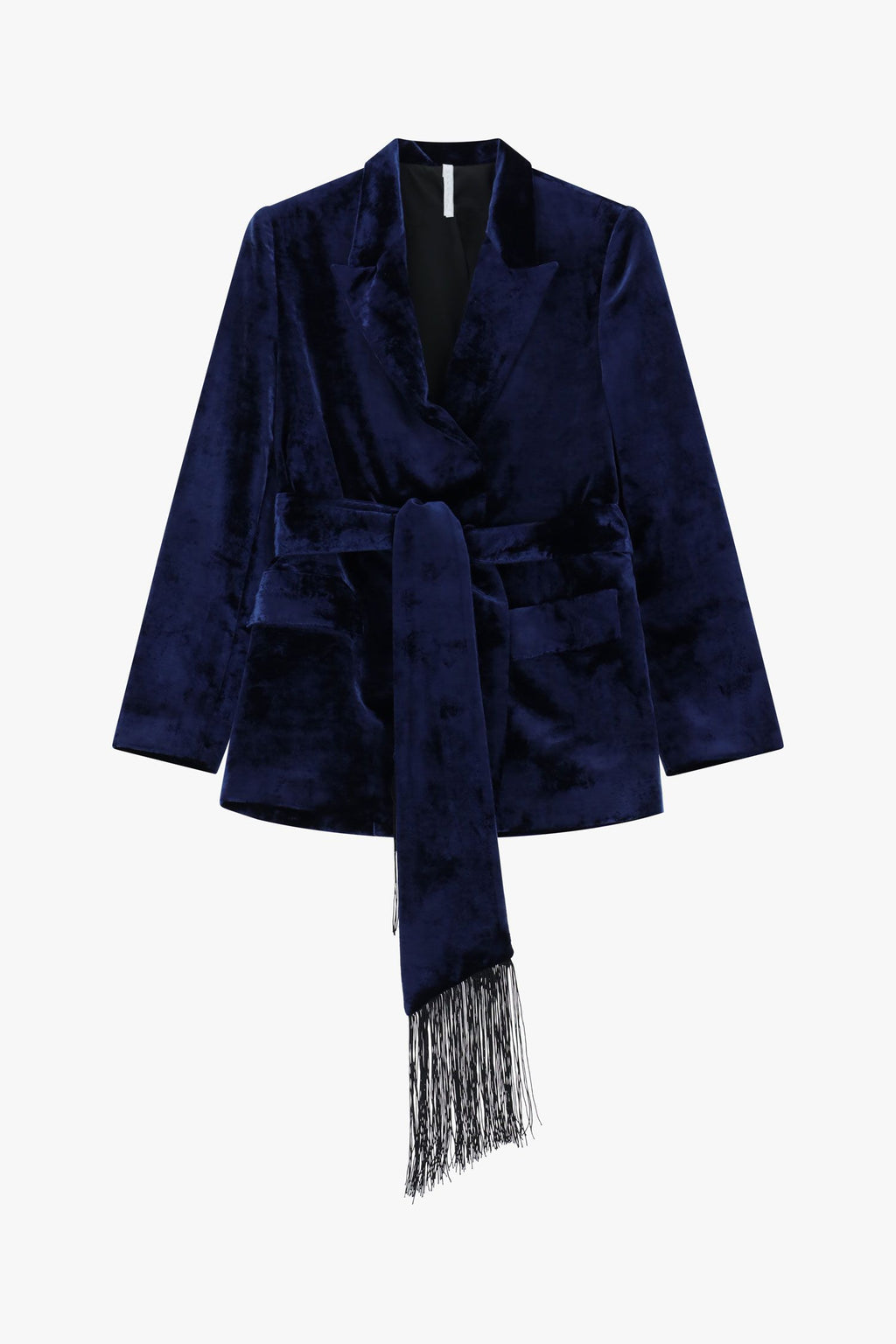 Blazer effetto velluto con cintura frangiata