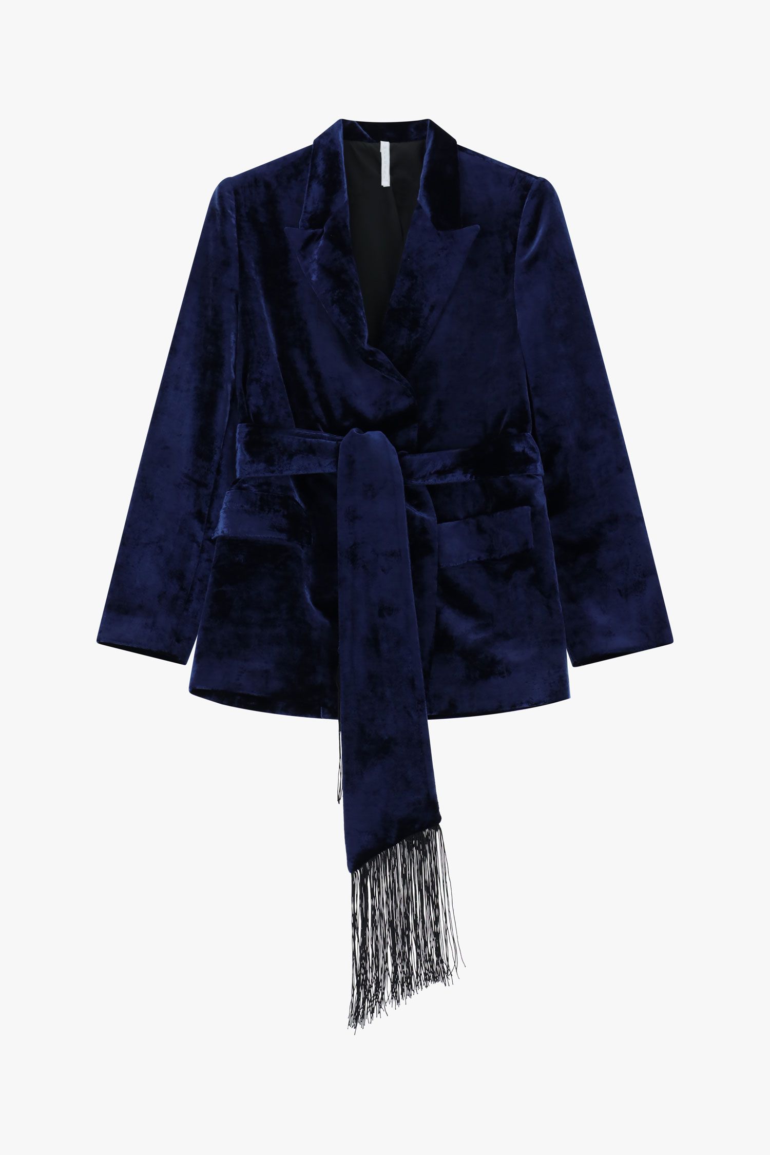 Blazer effetto velluto con cintura frangiata