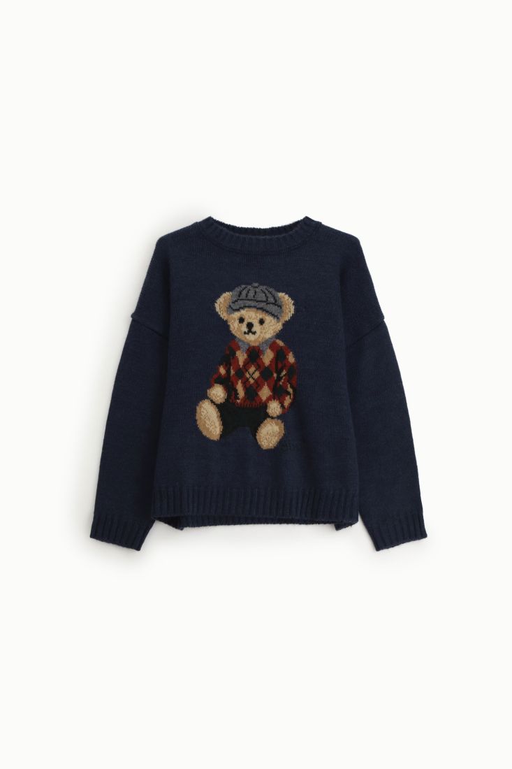 Maglione girocollo con orsetto stampato