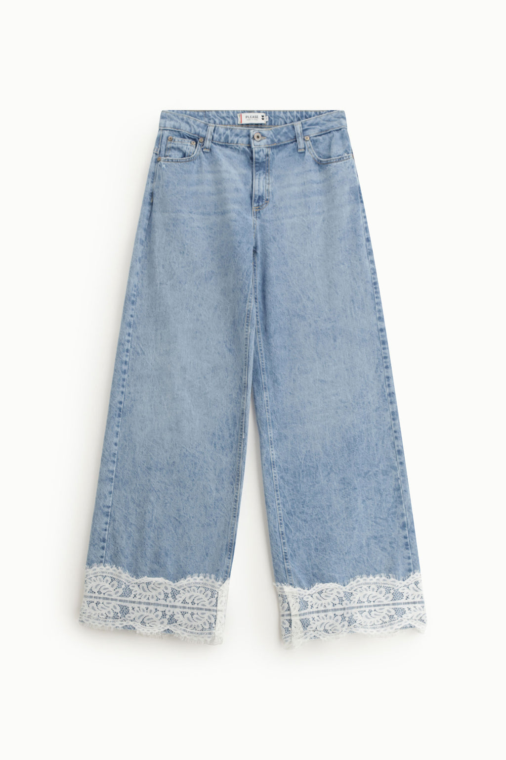 Jeans a gamba ampia con bordi in pizzo