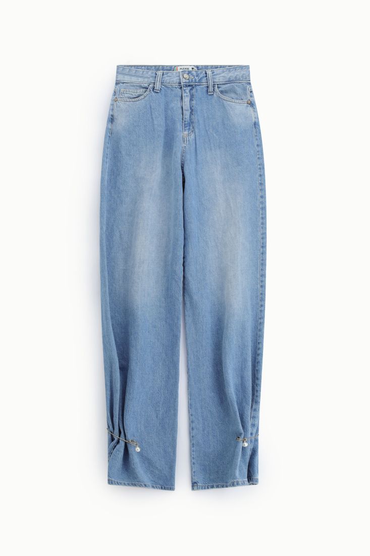 Jeans a gamba ampia con dettagli arricciati
