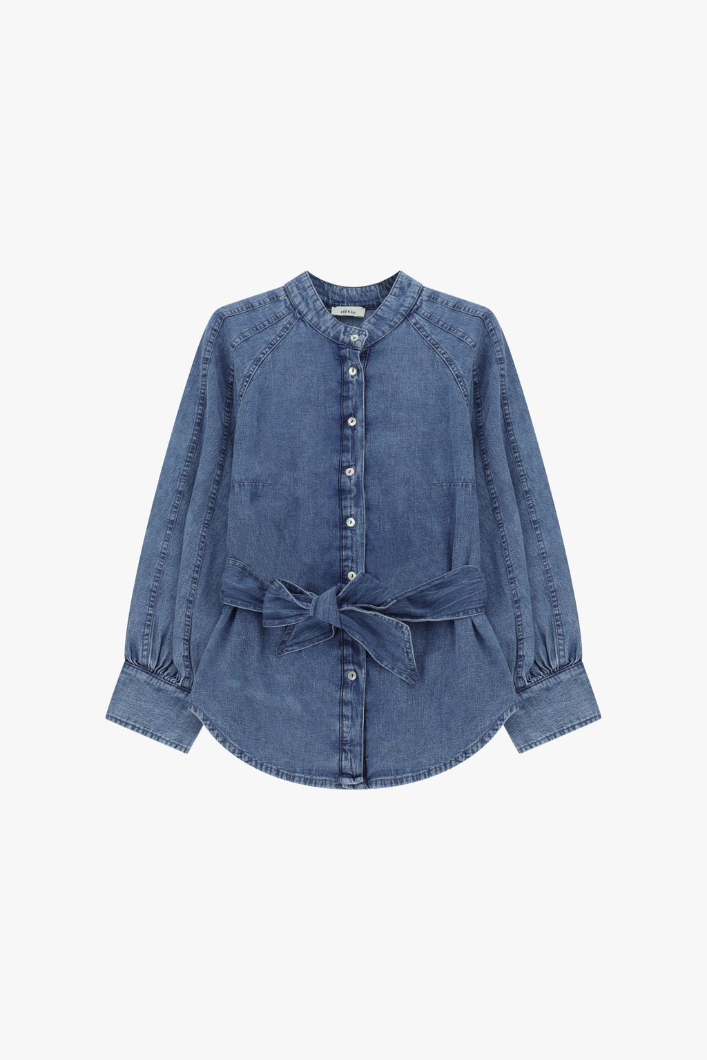 Camicia in denim con cintura e maniche lunghe