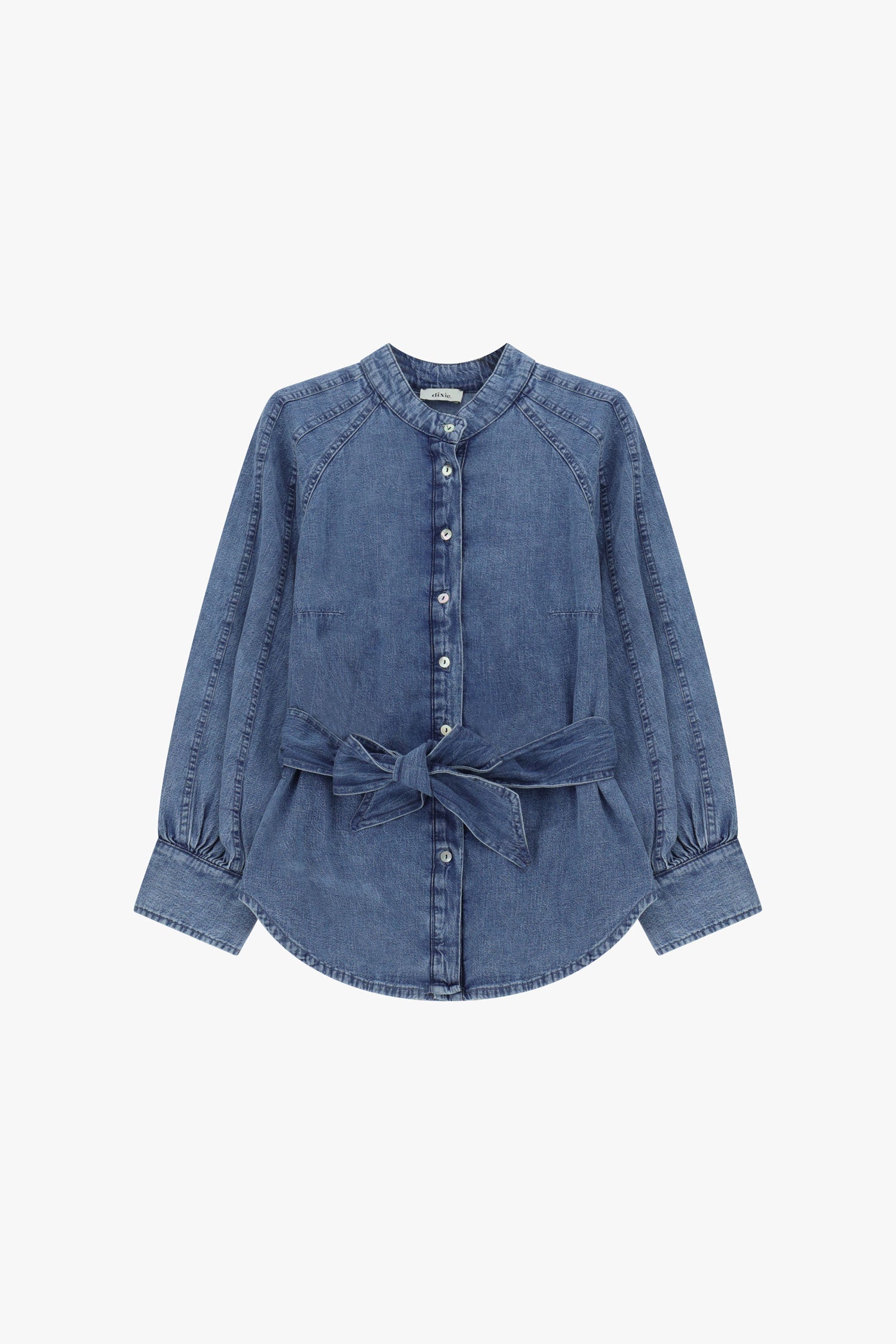 Camicia in denim con cintura e maniche lunghe