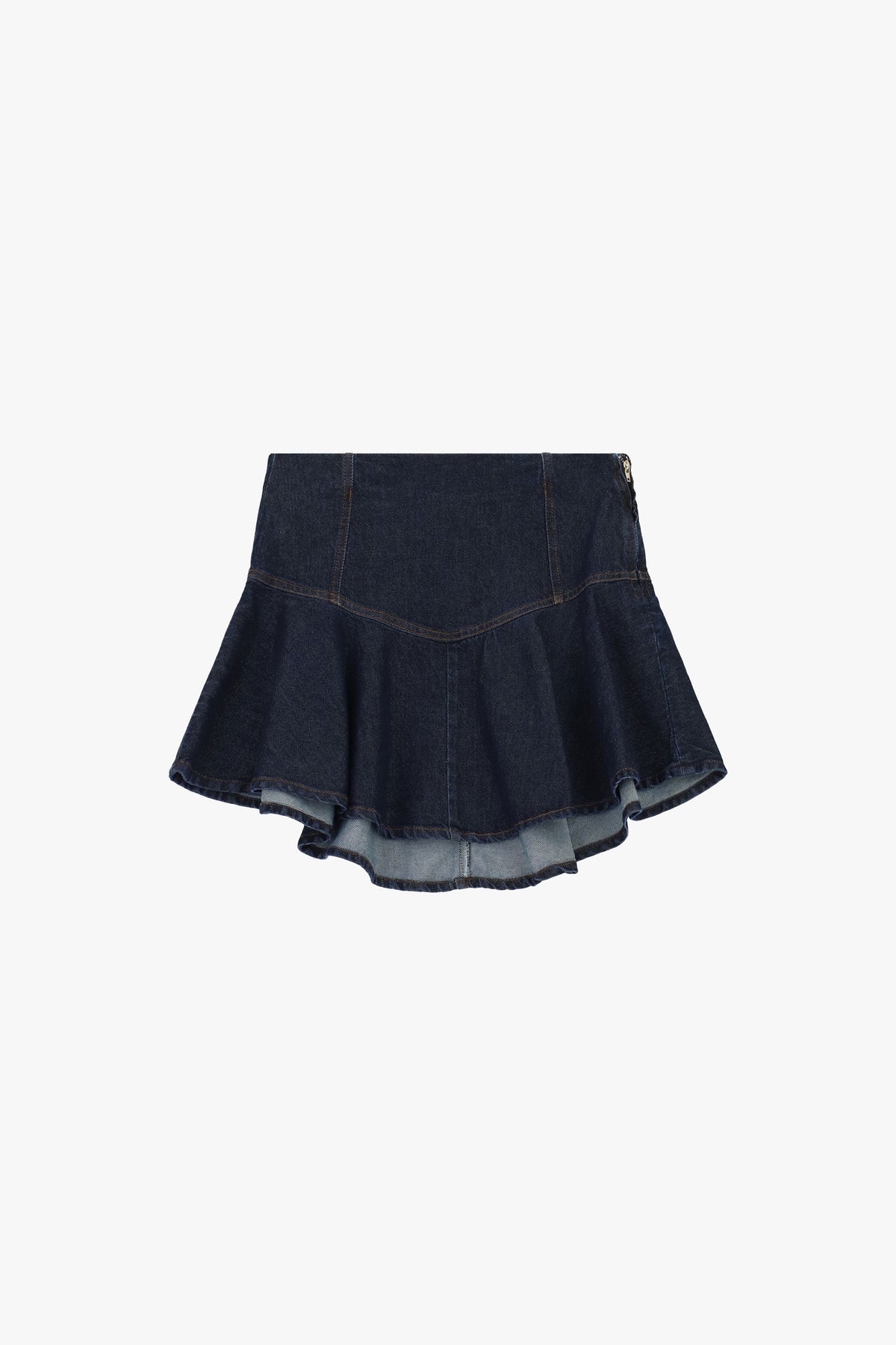 Gonna corta denim con balza svasata