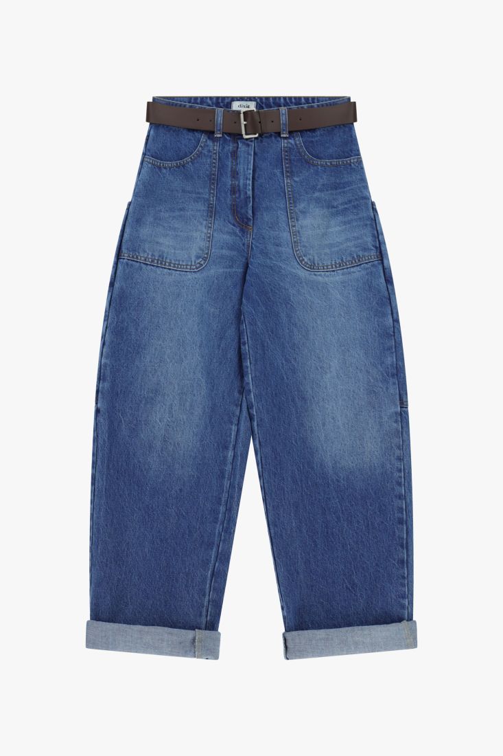 Jeans balloon fit con tasche frontali e risvolto