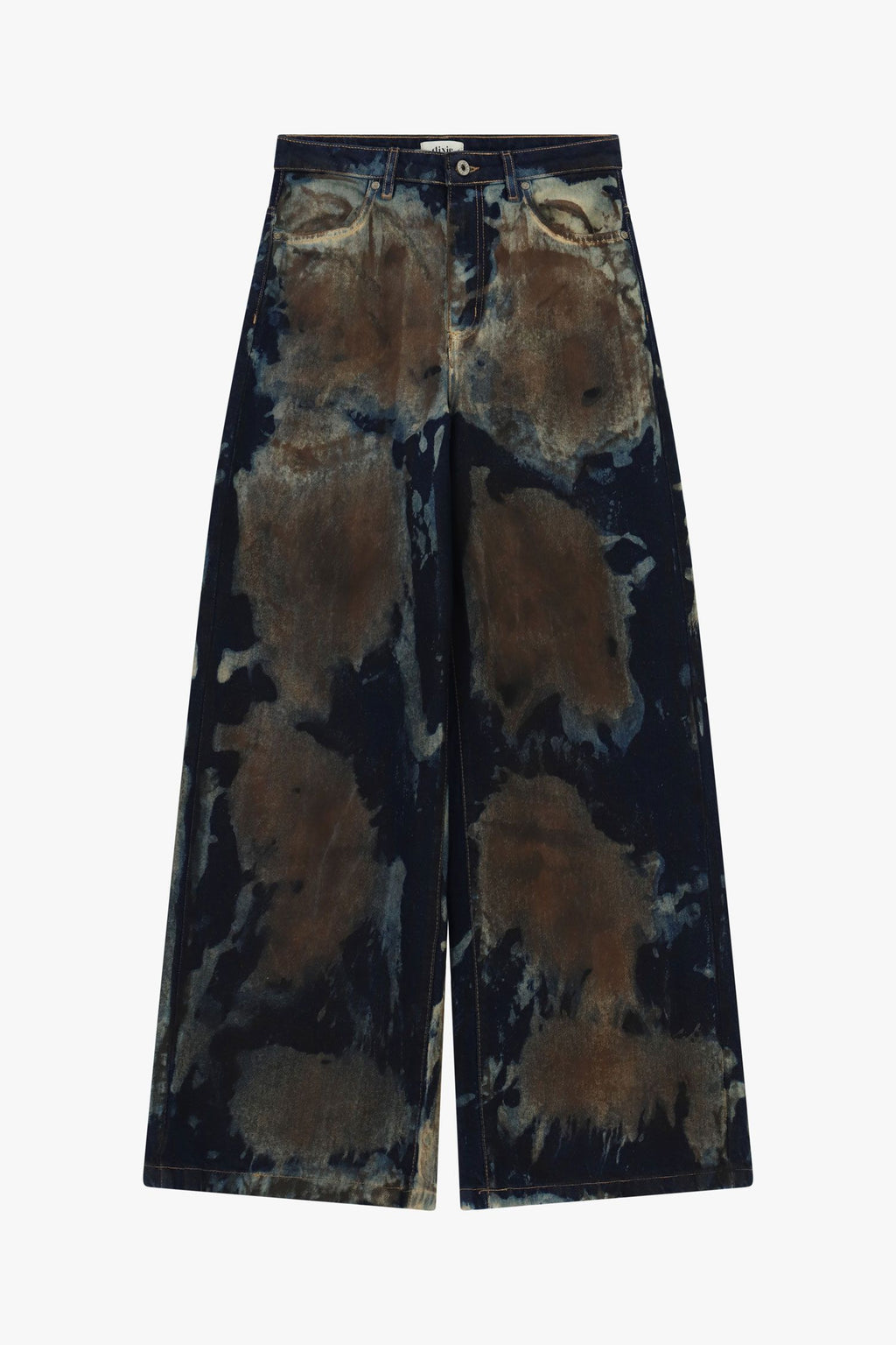 Jeans ampi vita alta stampa effetto pittura