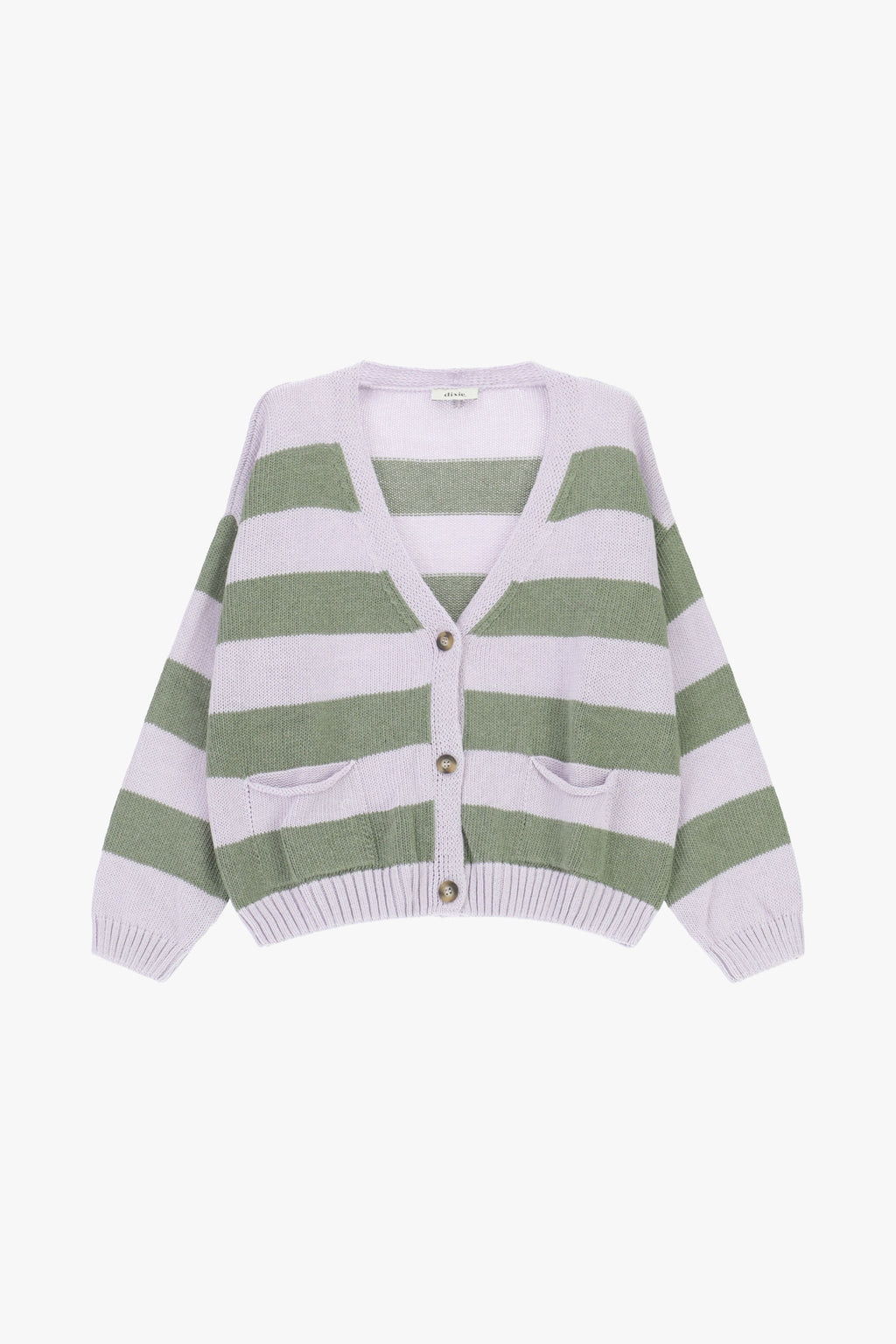 Cardigan a righe con bottoni e tasche frontali