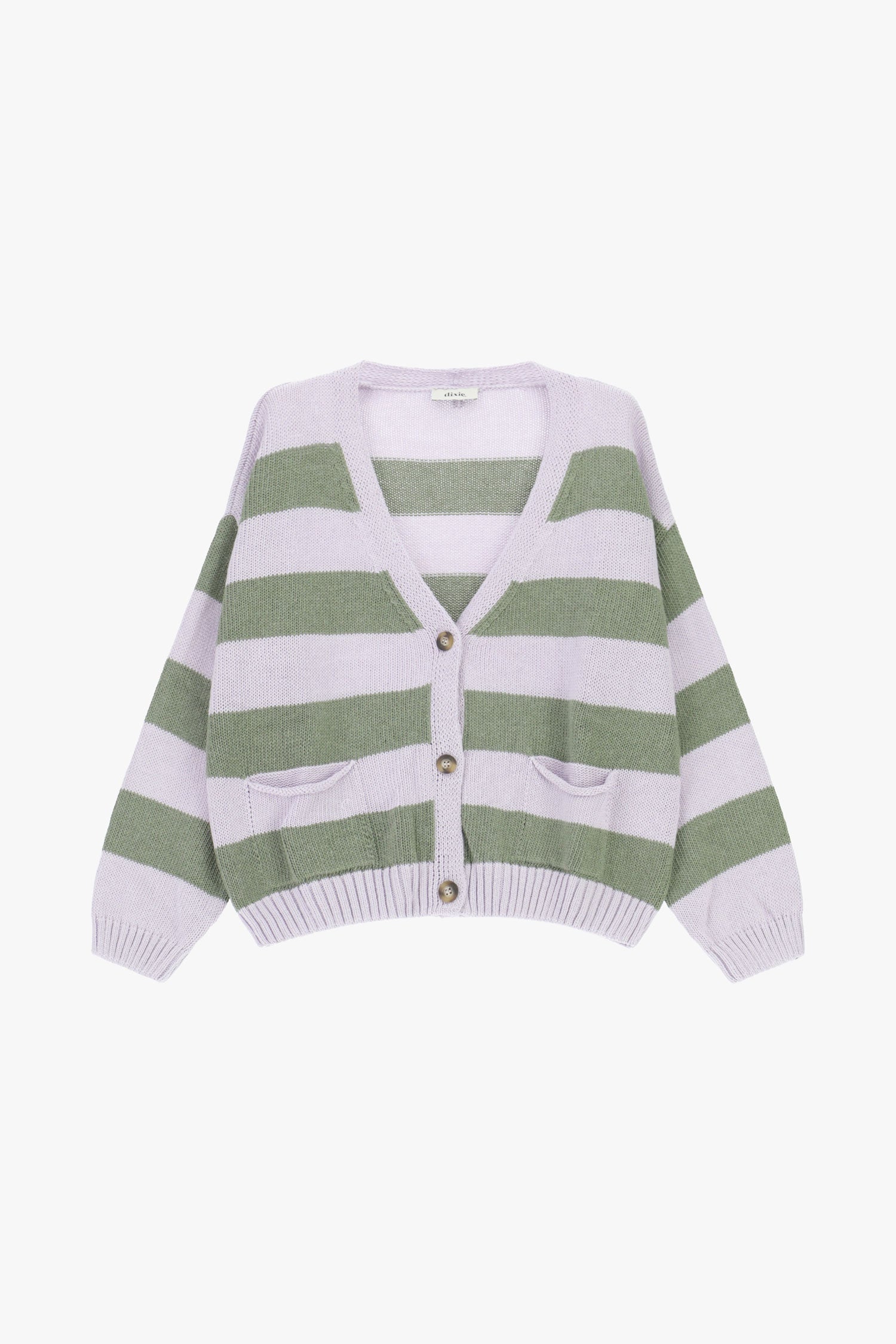 Cardigan a righe con bottoni e tasche frontali