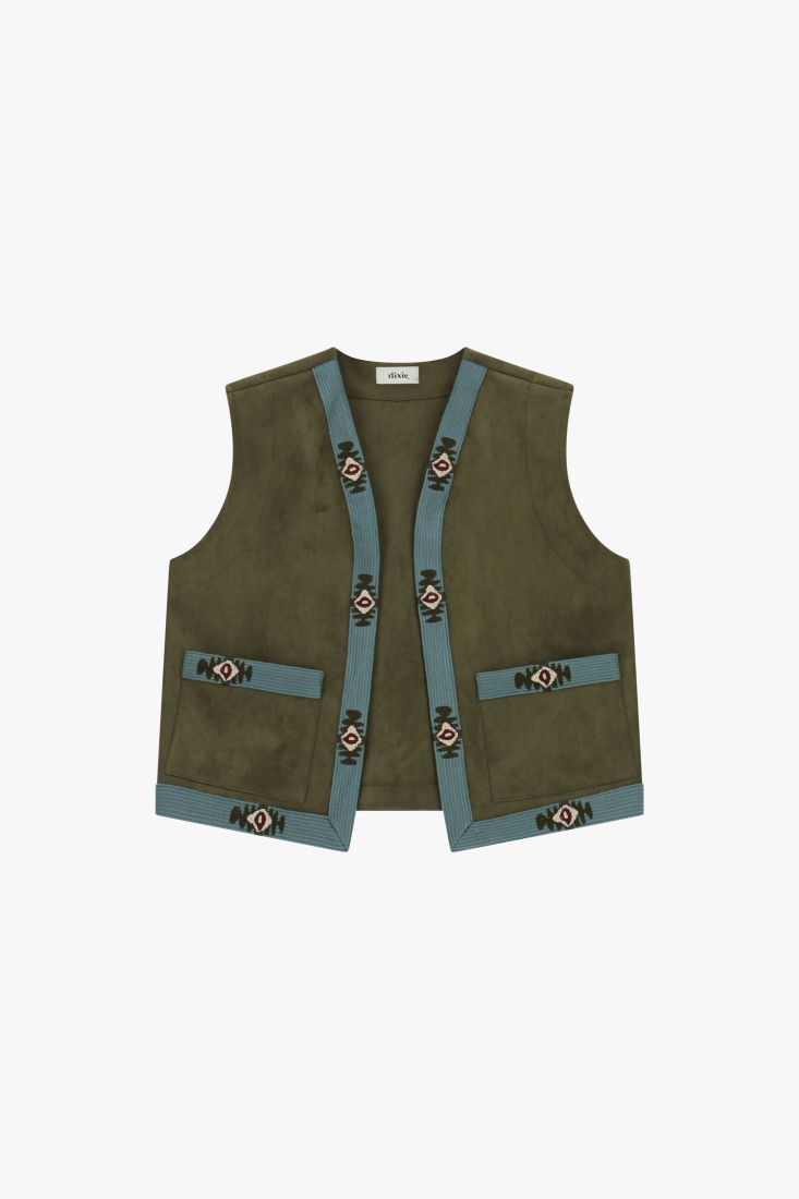Gilet senza maniche con passamaneria ricamata