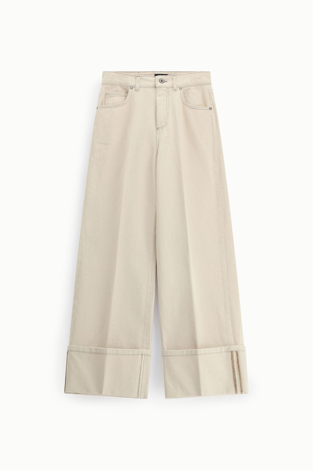 Pantaloni palazzo con risvolto ampio e tasche