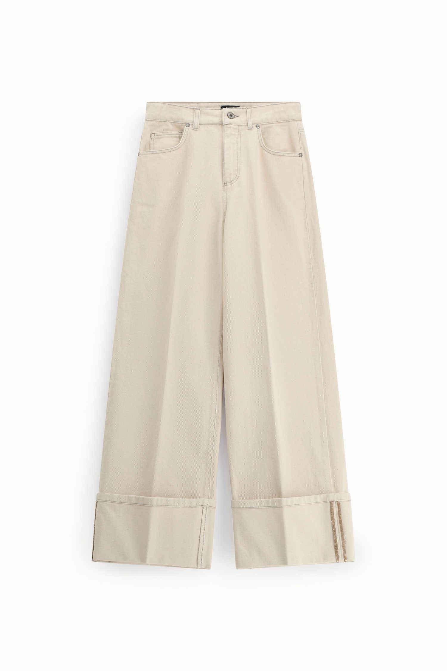 Pantaloni palazzo con risvolto ampio e tasche