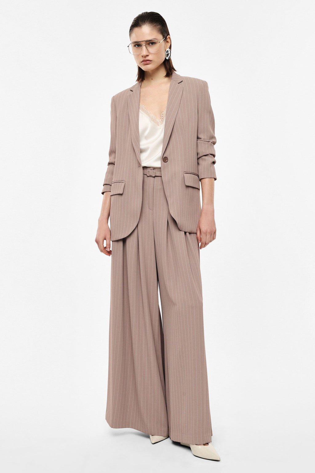 Pantaloni palazzo a righe con cintura